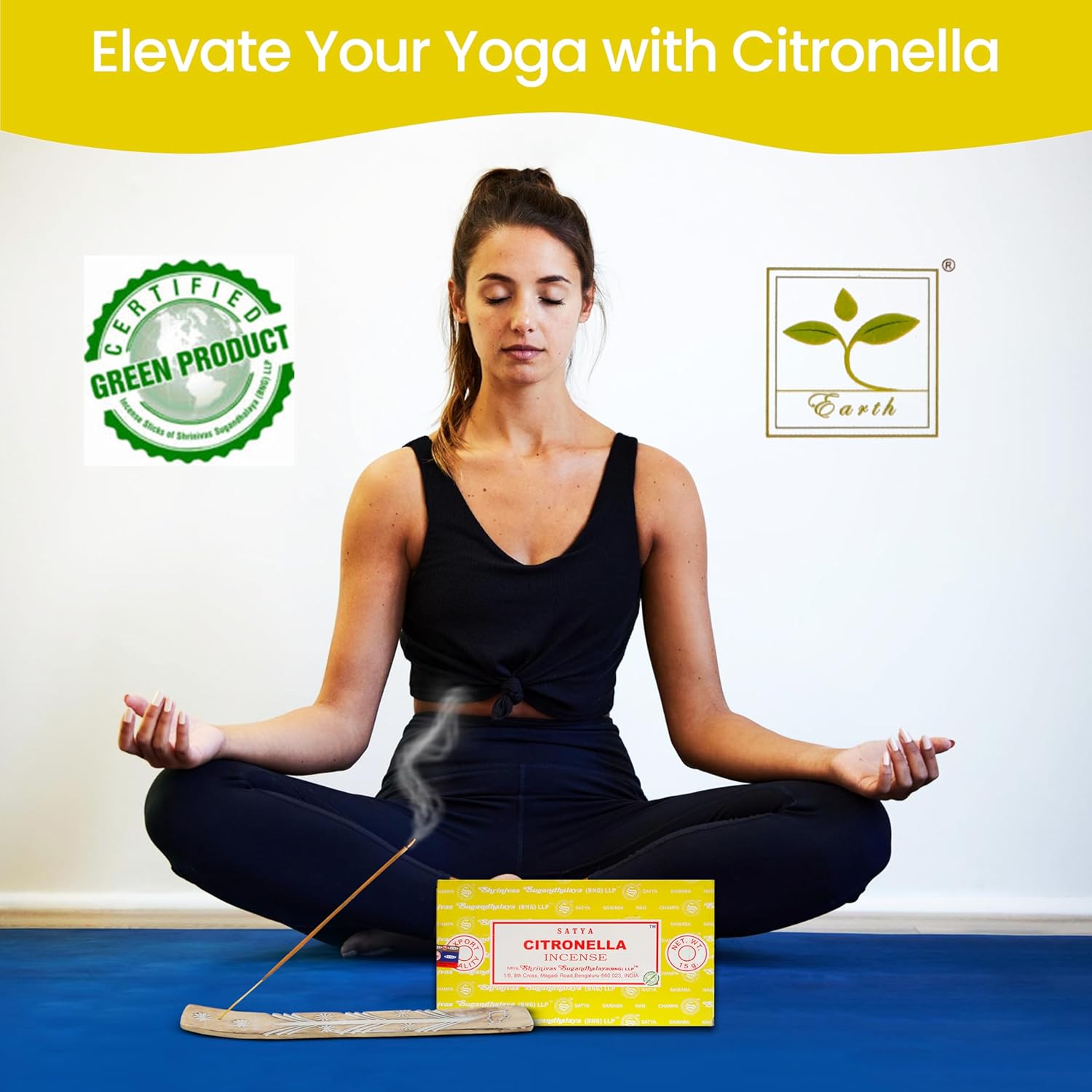 Satya Citronella Incense Sticks 15gmx12 Pack with Raajsee Holder
