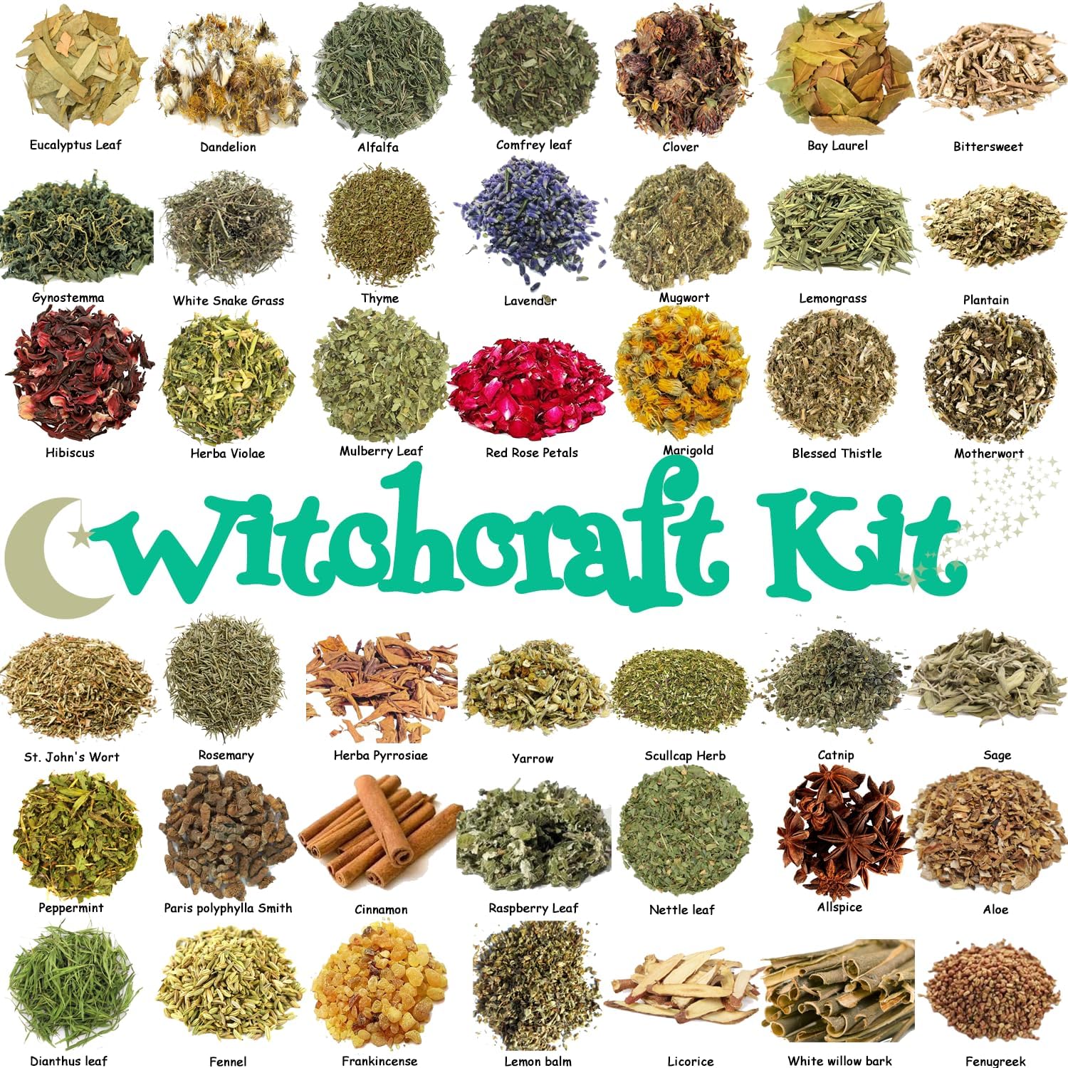 42Pcs Dried Herbs Witchcraft Supplies Kit for Wicca and Magic Rituals