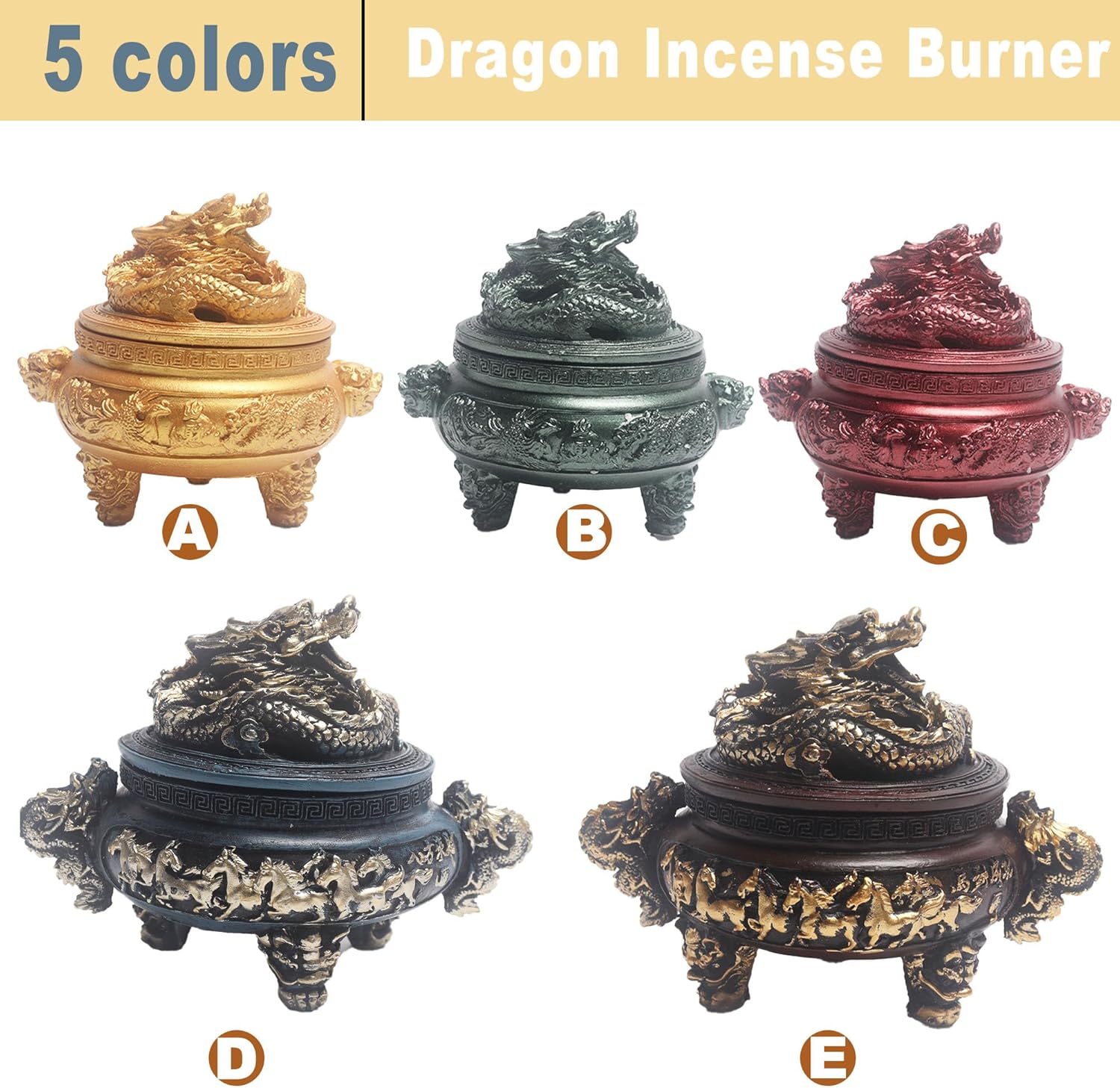 Feng Shui Dragon Incense Holder with Lid and Stand for Aromatherapy and Home Decoration