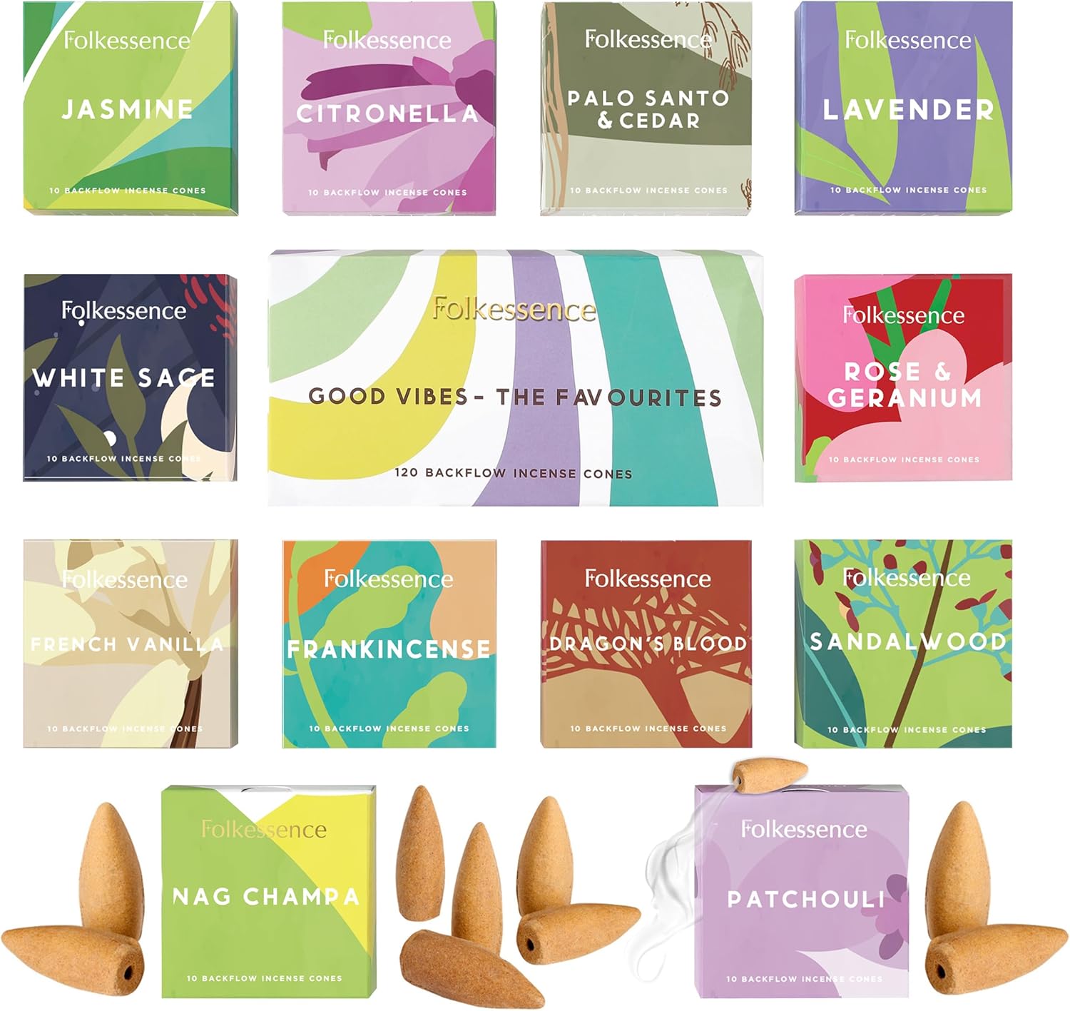Folkulture Waterfall Incense Cones Set of 12 Good Vibes