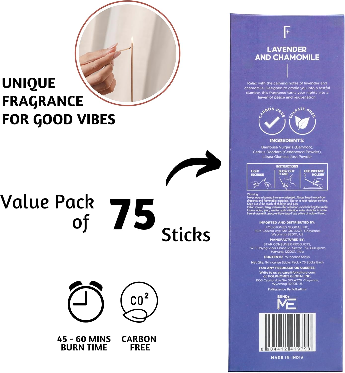Folkulture Organic Incense Sticks for Meditation Pack of 75 8 Long