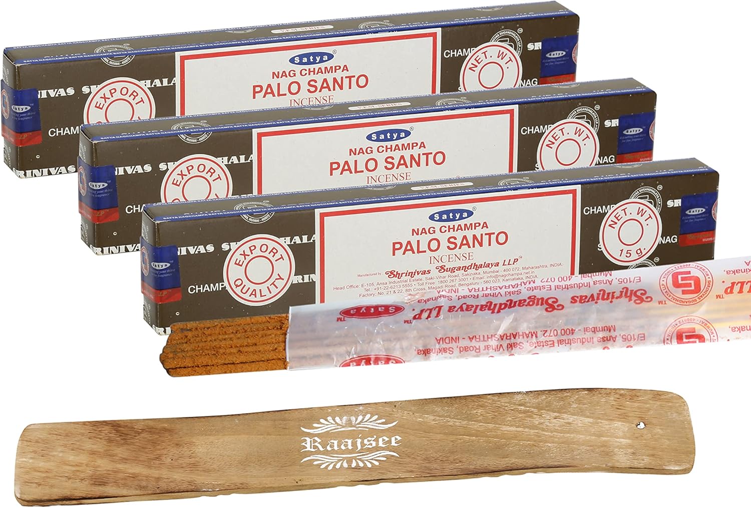 Satya Nag Champa Palo Santo Incense Sticks 45gm Pack with Raajsee Holder