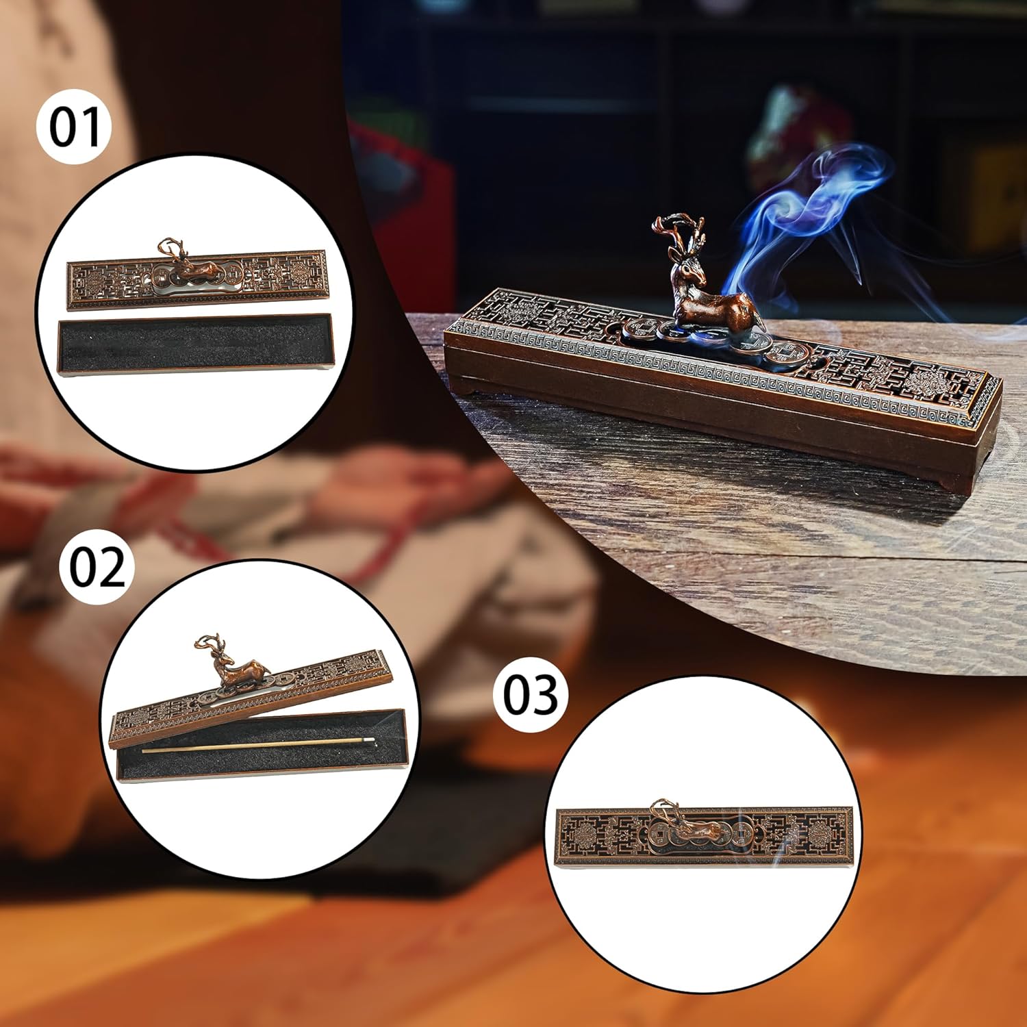 Windproof Copper Incense Holder - Chinese Style for Sticks Up to 55 Inches