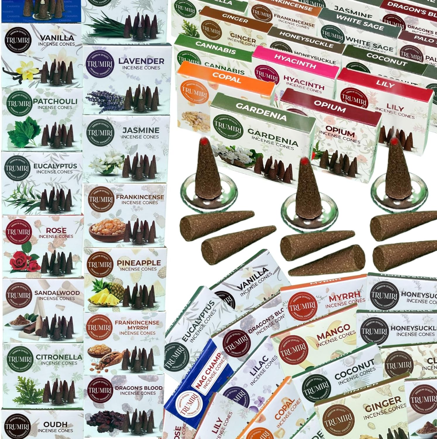 Trumiri Incense Cones 120 Pack with 12 Scents