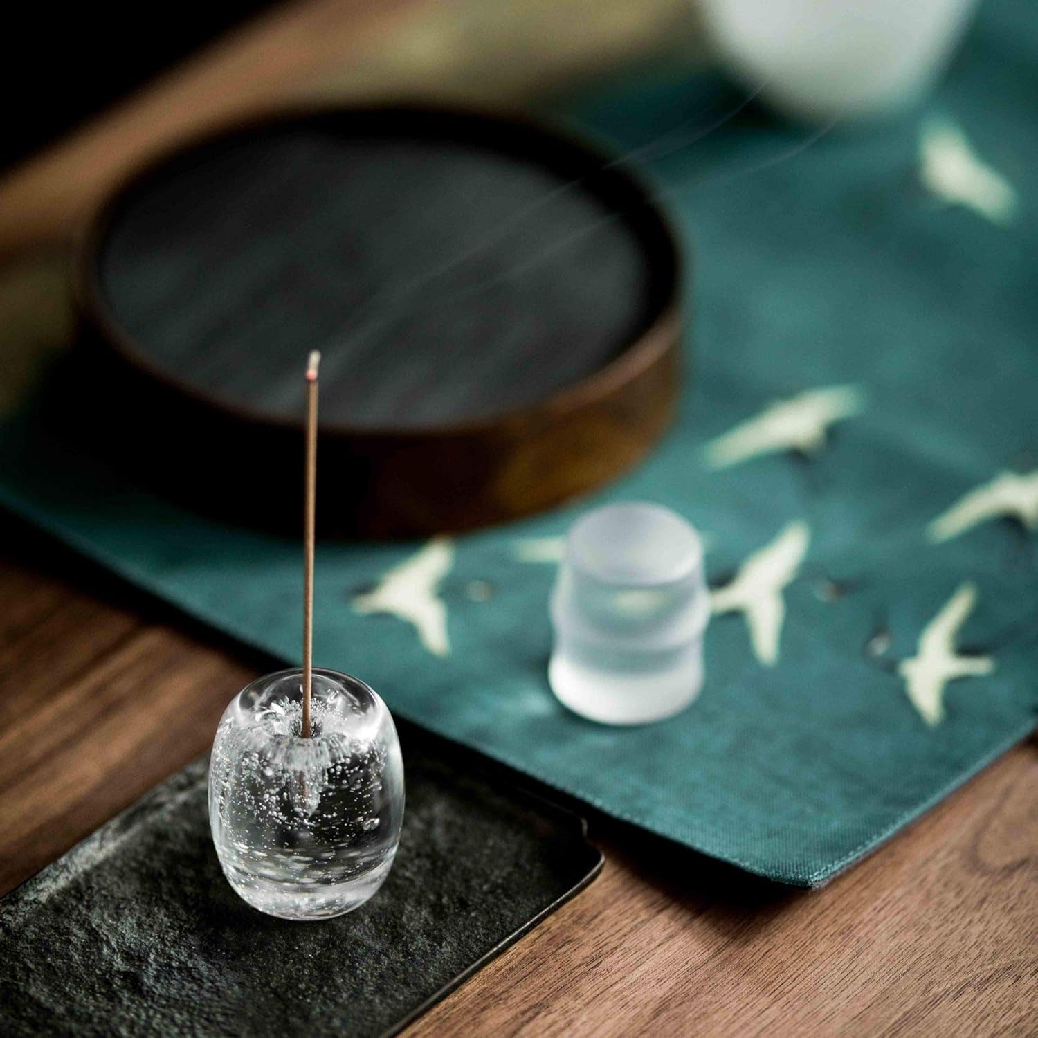 Clear Artificial Crystal Incense Stick Holder with Bubbles Design