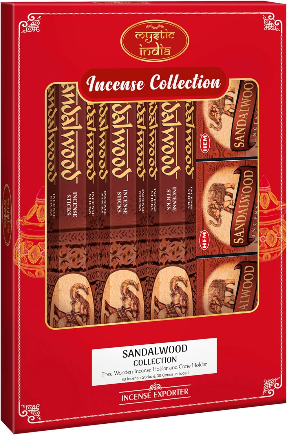 Mystic India Hem Sandalwood Incense 4 Tube Hexa 3 Box Cones