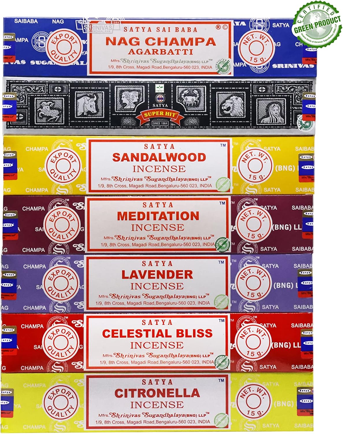 Earth Satya Incense Sticks Set of 7 - Nag Champa Sandalwood Lavender Citronella Meditation Healing and Relaxation