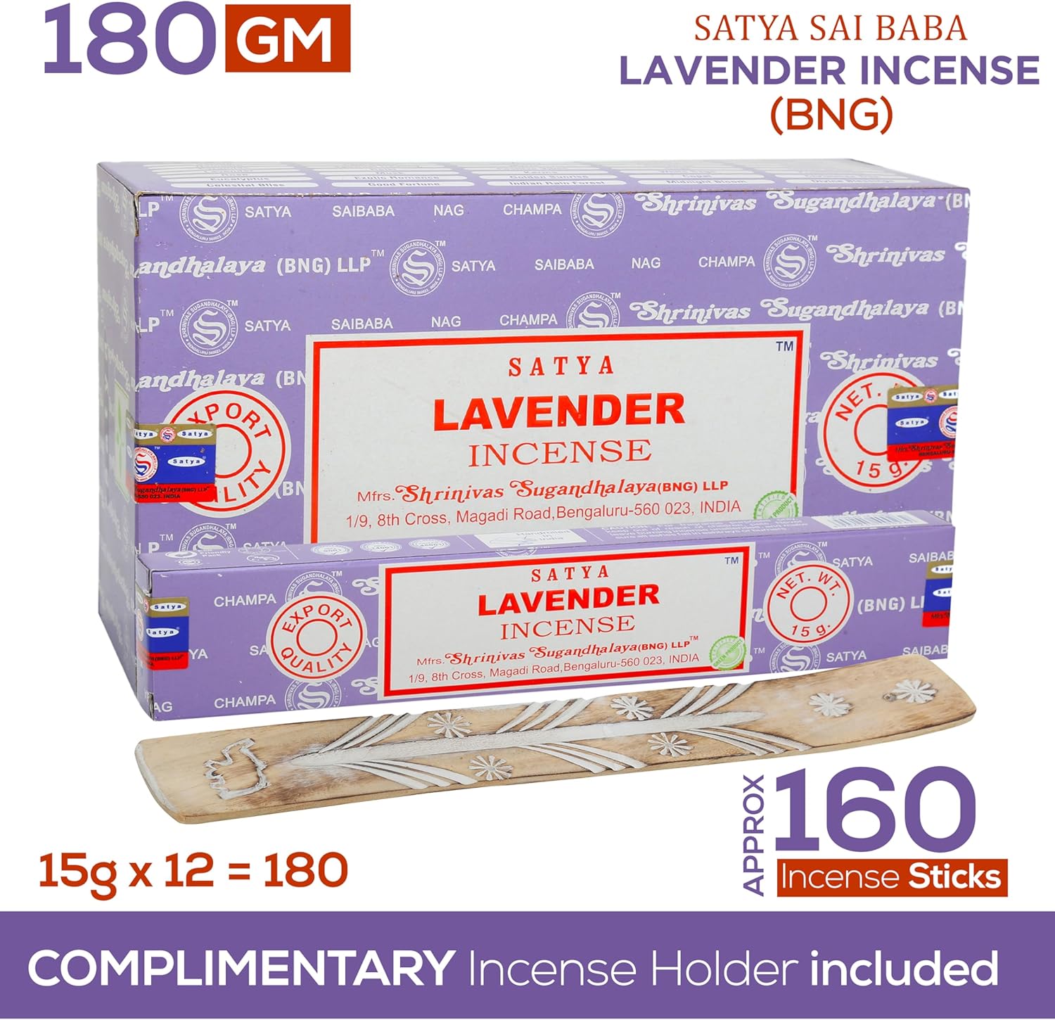 Raajsee Satya Lavender Incense Sticks 15gmx12Pack with Holder