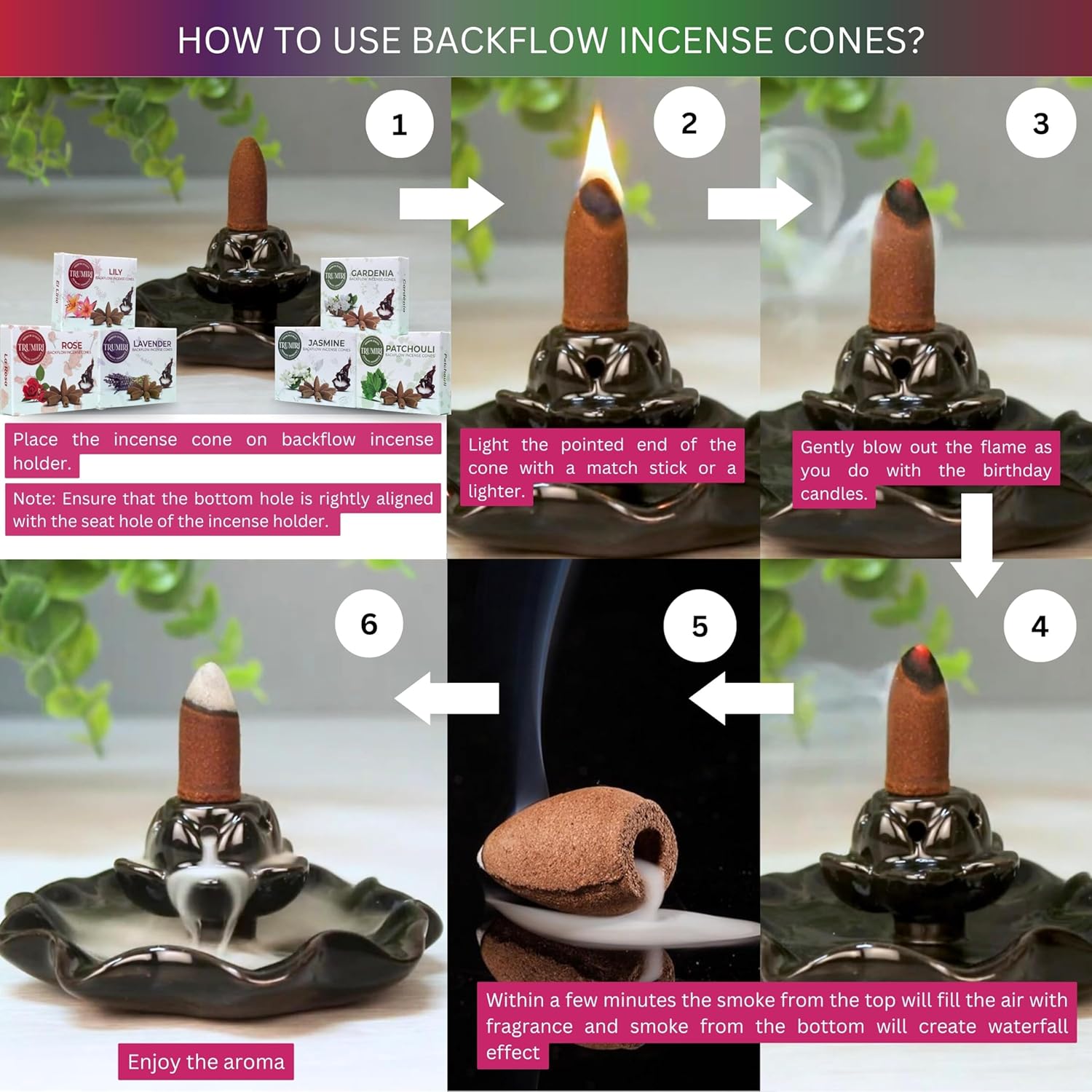Trumiri Floral Backflow Incense Cones - 60 Large Variety Pack