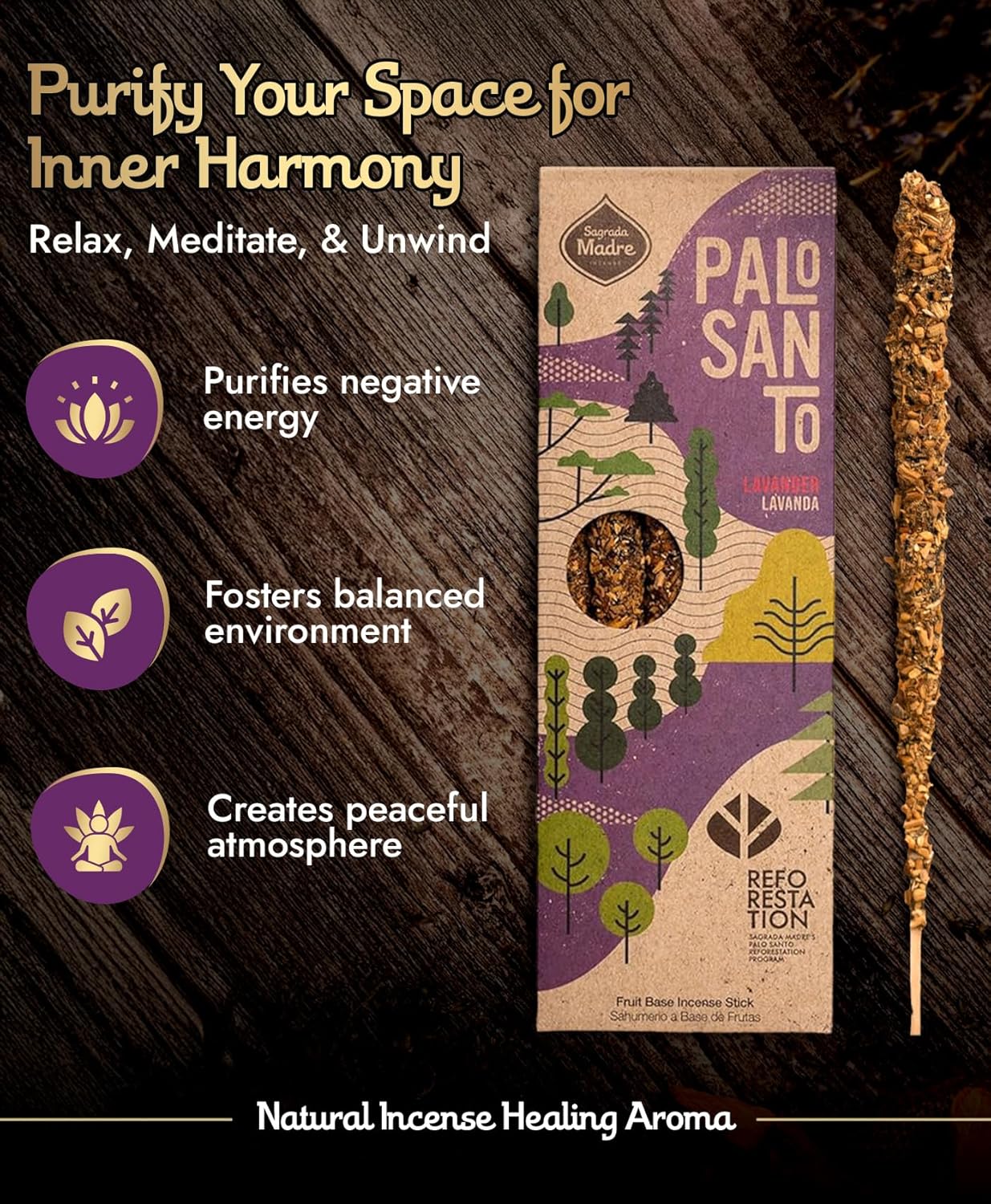 4pcs Wildly Harvested Palo Santo Lavender Incense Sticks