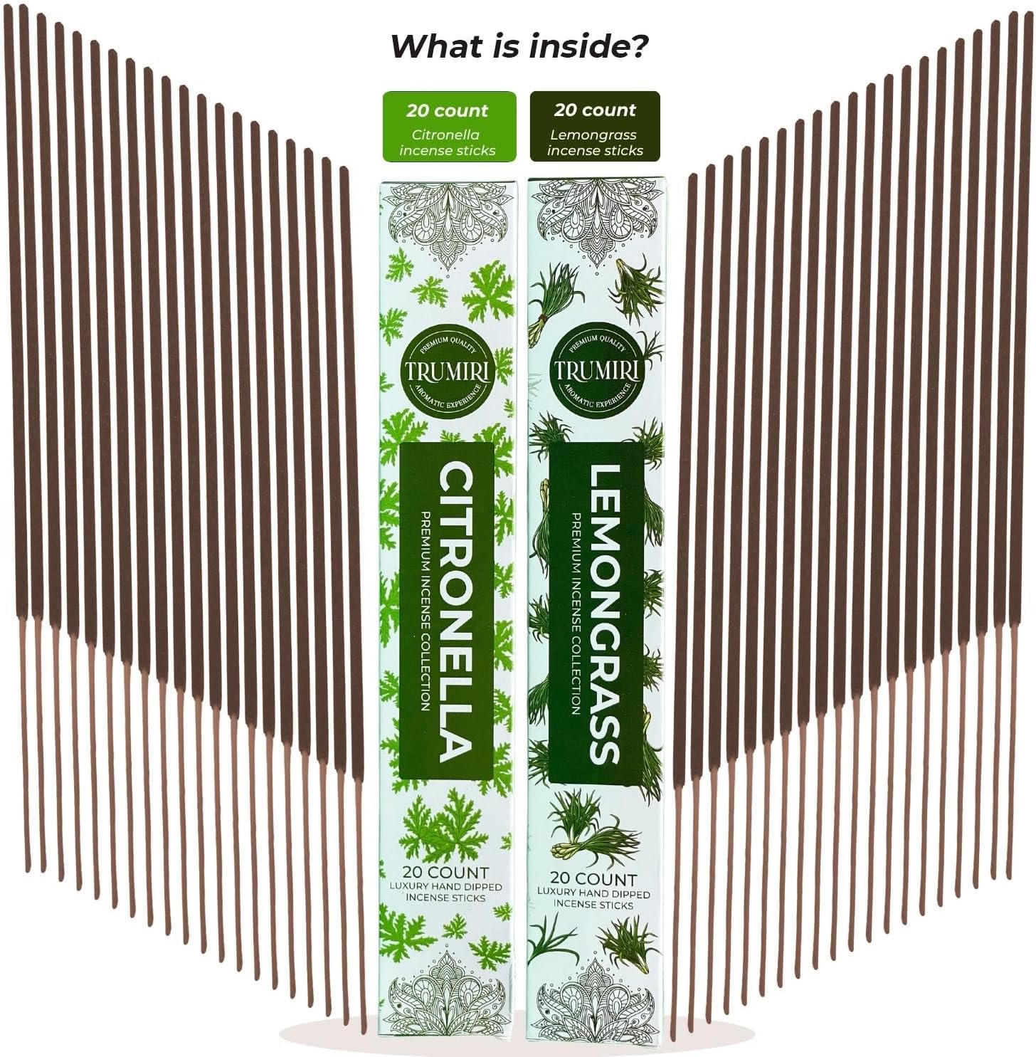 TRUMIRI Organic Incense Sticks - 40 Pack 20 Citronella 20 Lemongrass