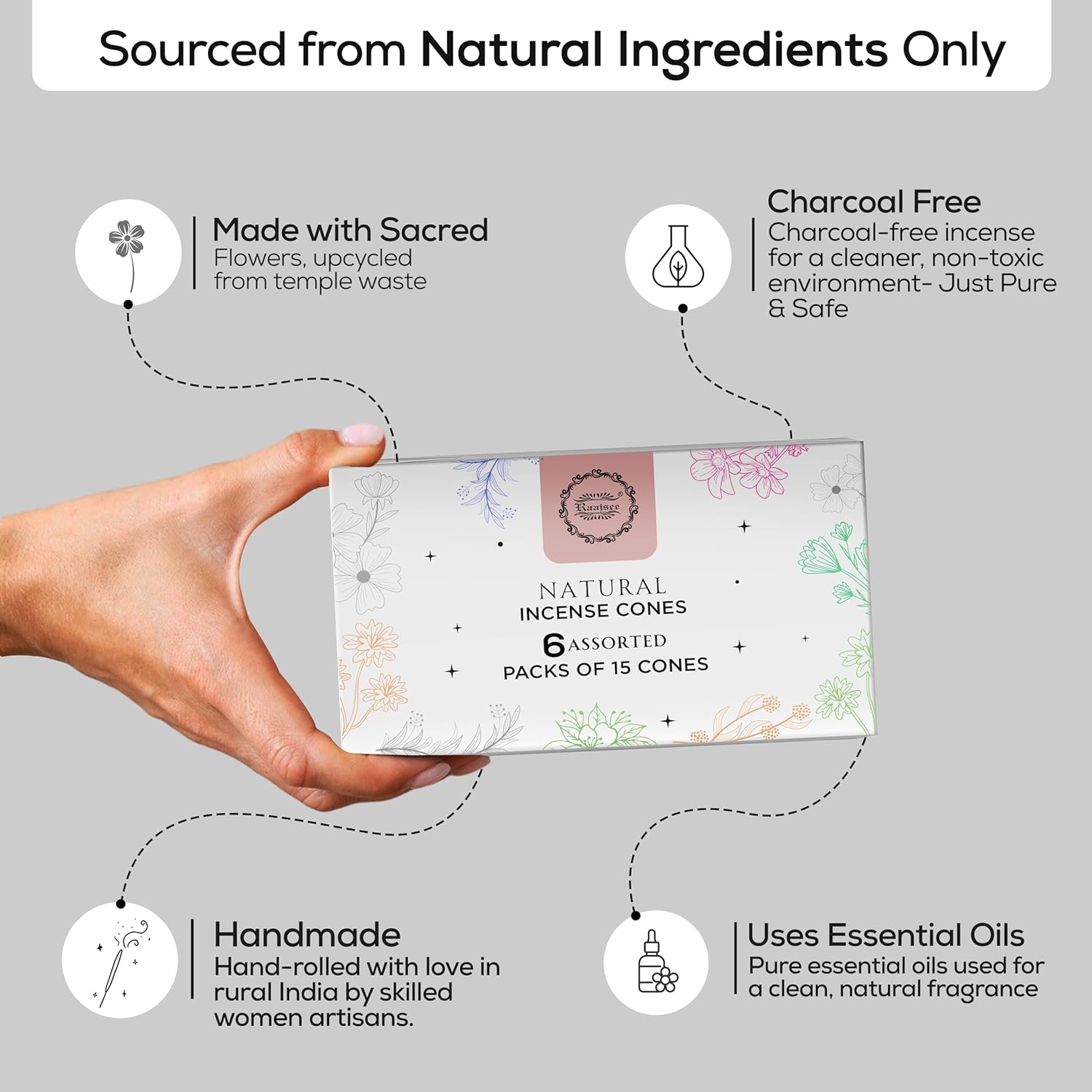 Raajsee Natural Incense Cones Gift Pack 90 Total