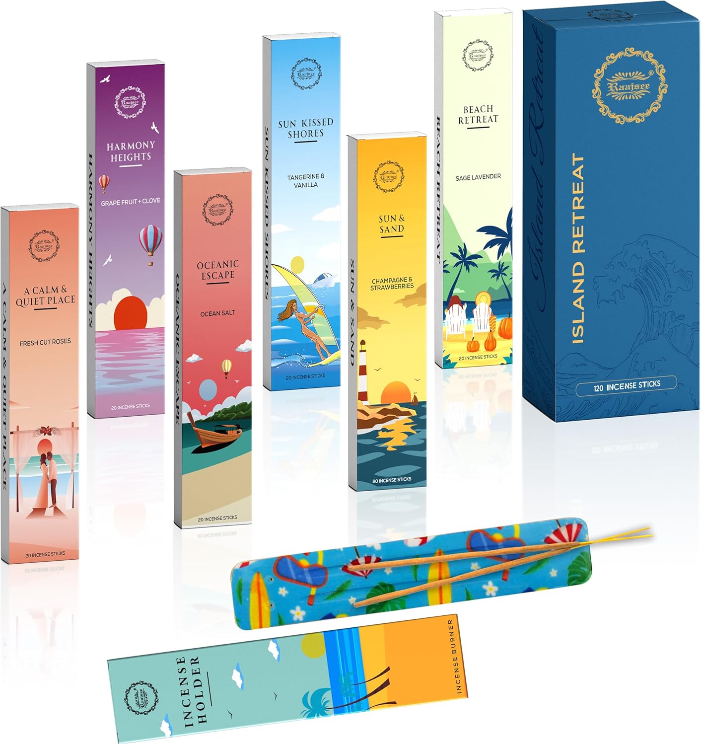 Raajsee Natural Incense Sticks Set of 6 with Holder