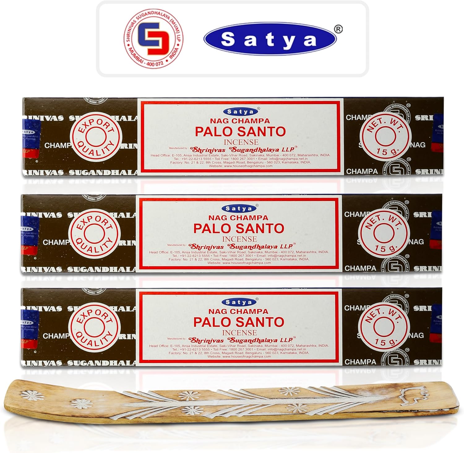 Satya Nag Champa Palo Santo Incense Sticks 45gm Pack with Raajsee Holder