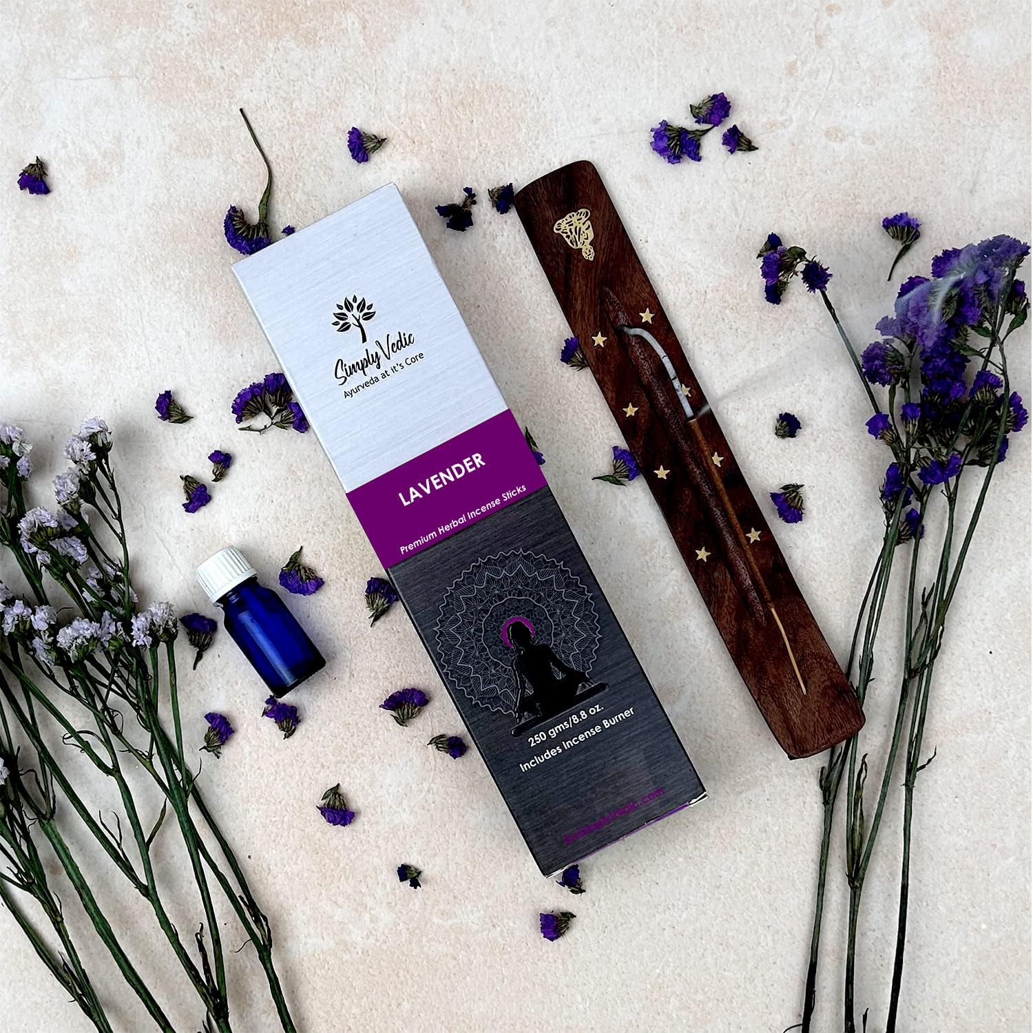 Lavender Incense Sticks with Holder 135 Charcoal-Free Agarbatti for Meditation and Relaxation
