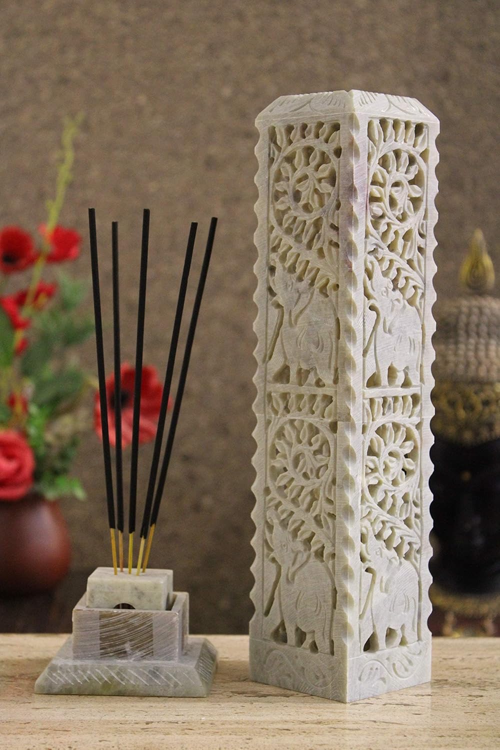 Handmade Carving Soapstone Incense Stick Holder Tower