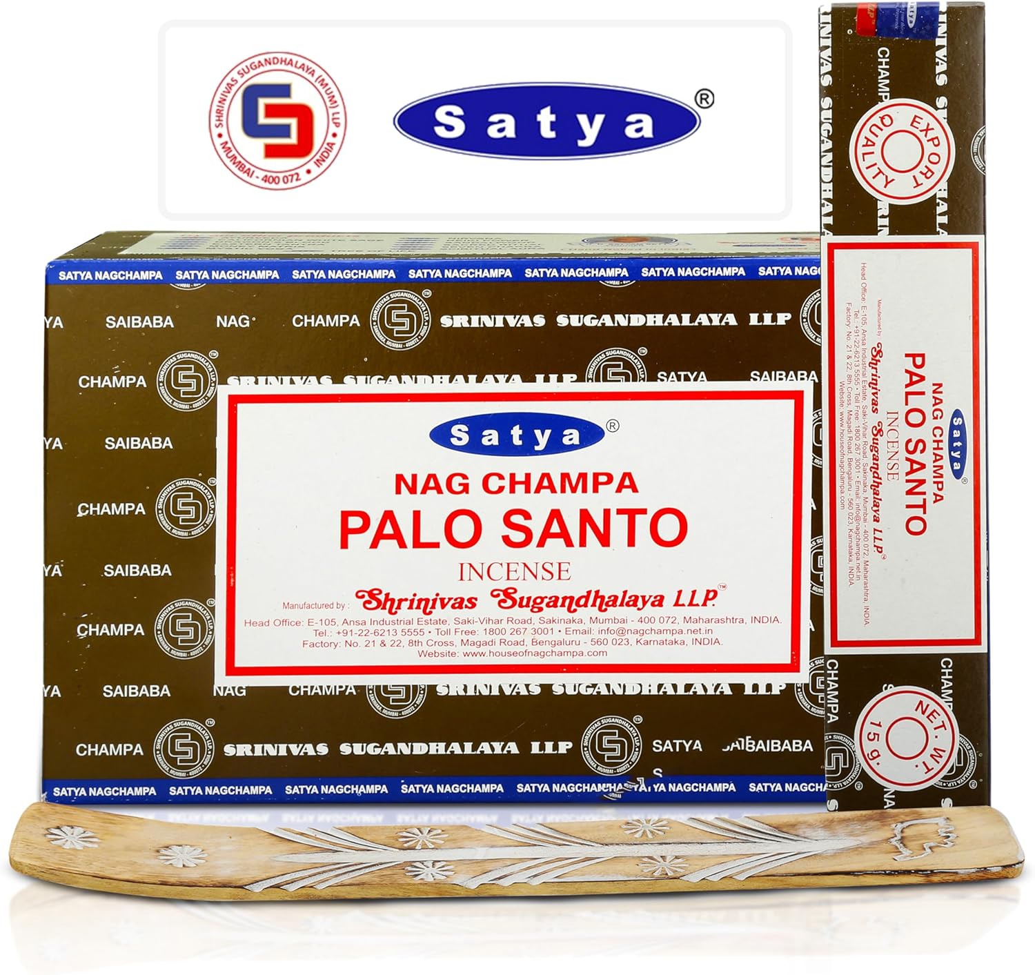 Satya Palo Santo Incense Sticks 15gmx12 Pack with Raajsee Incense Holder