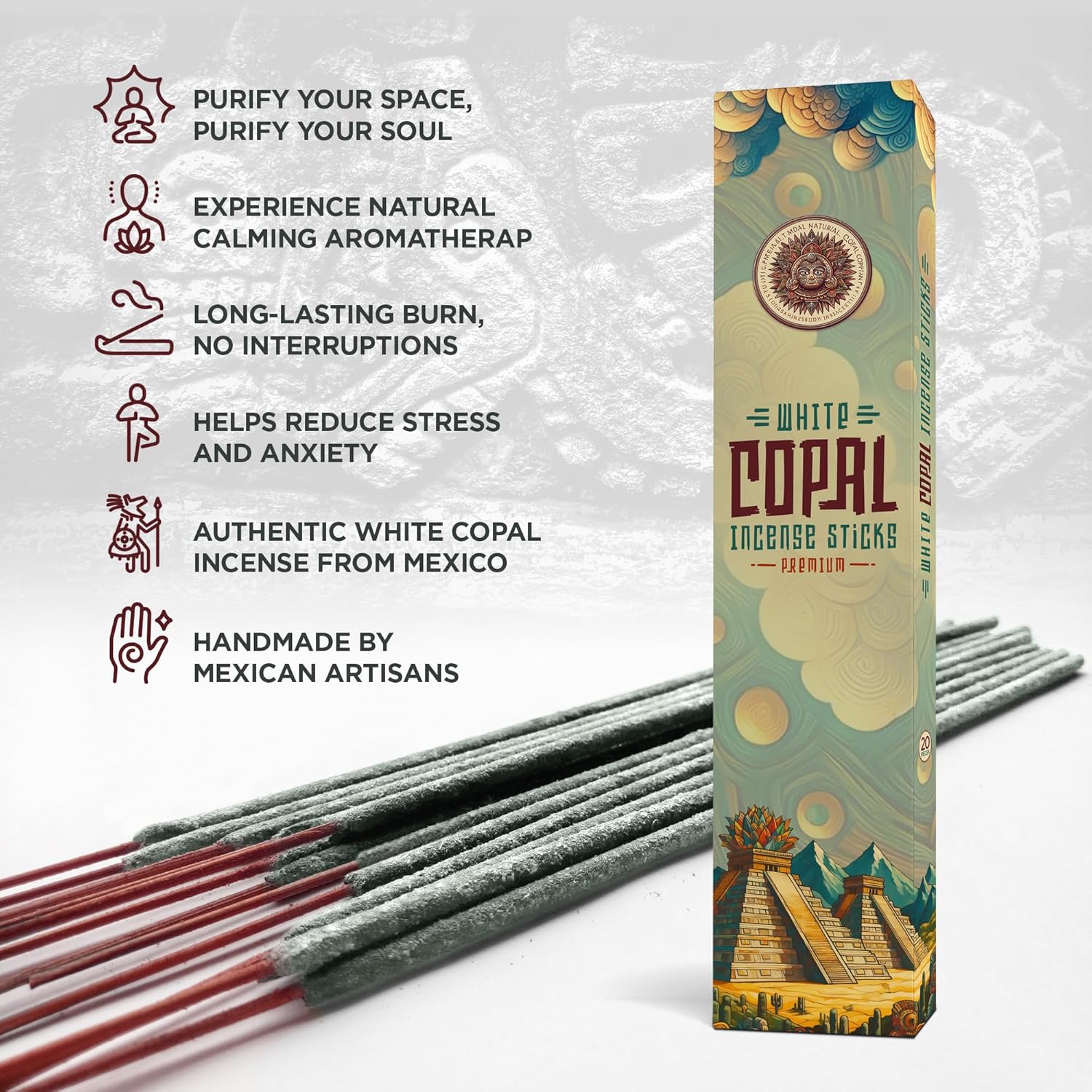 White Copal Incense Sticks - 20 Sticks for Meditation Yoga and Spiritual Cleansing