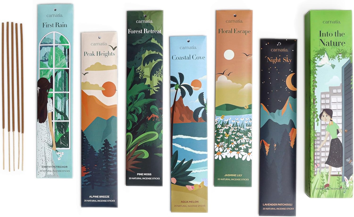 Carnatia Nature Incense Sticks Set of 6 for Stress Relief and Inner Peace