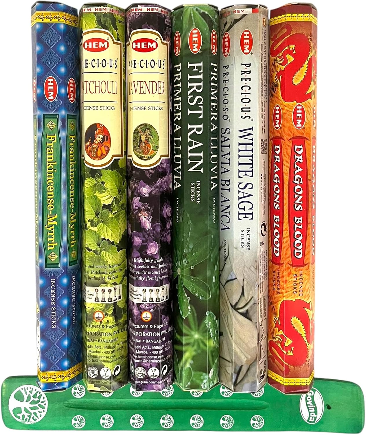 Govinda Hem Incense Sticks Variety Pack with Holder