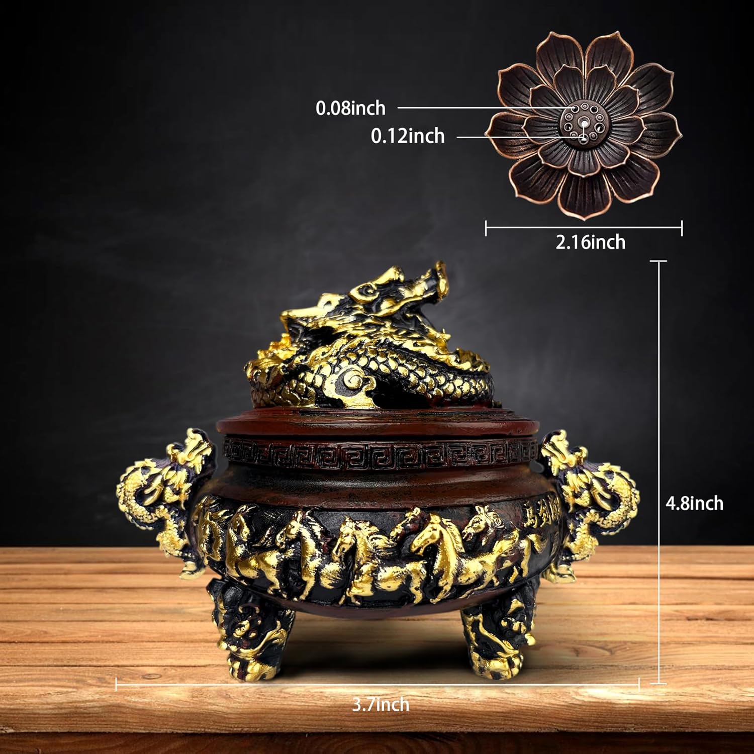 Dragon Resin Incense Burner with Lid and Stand