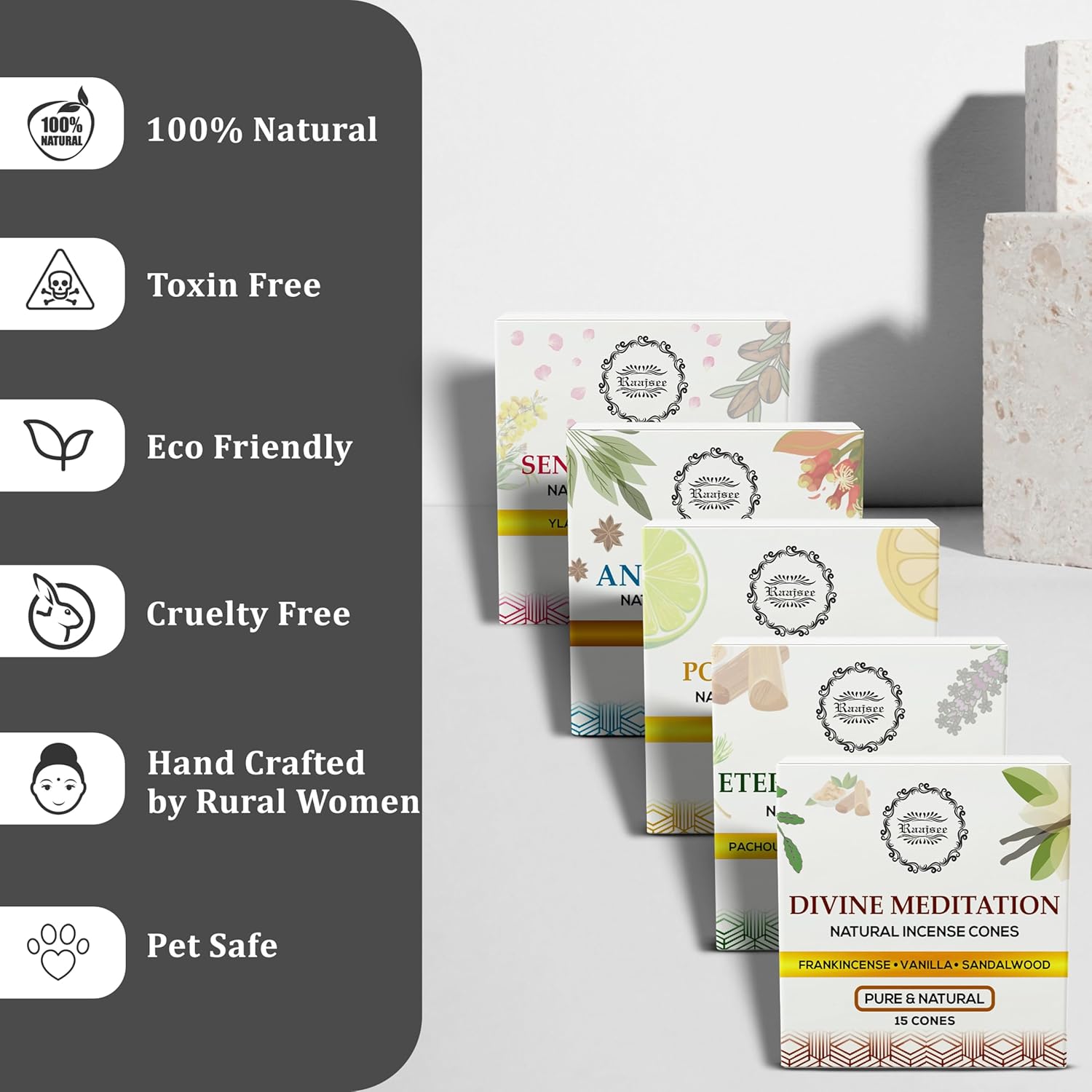Raajsee Natural Incense Cones Gift Pack 90 Total
