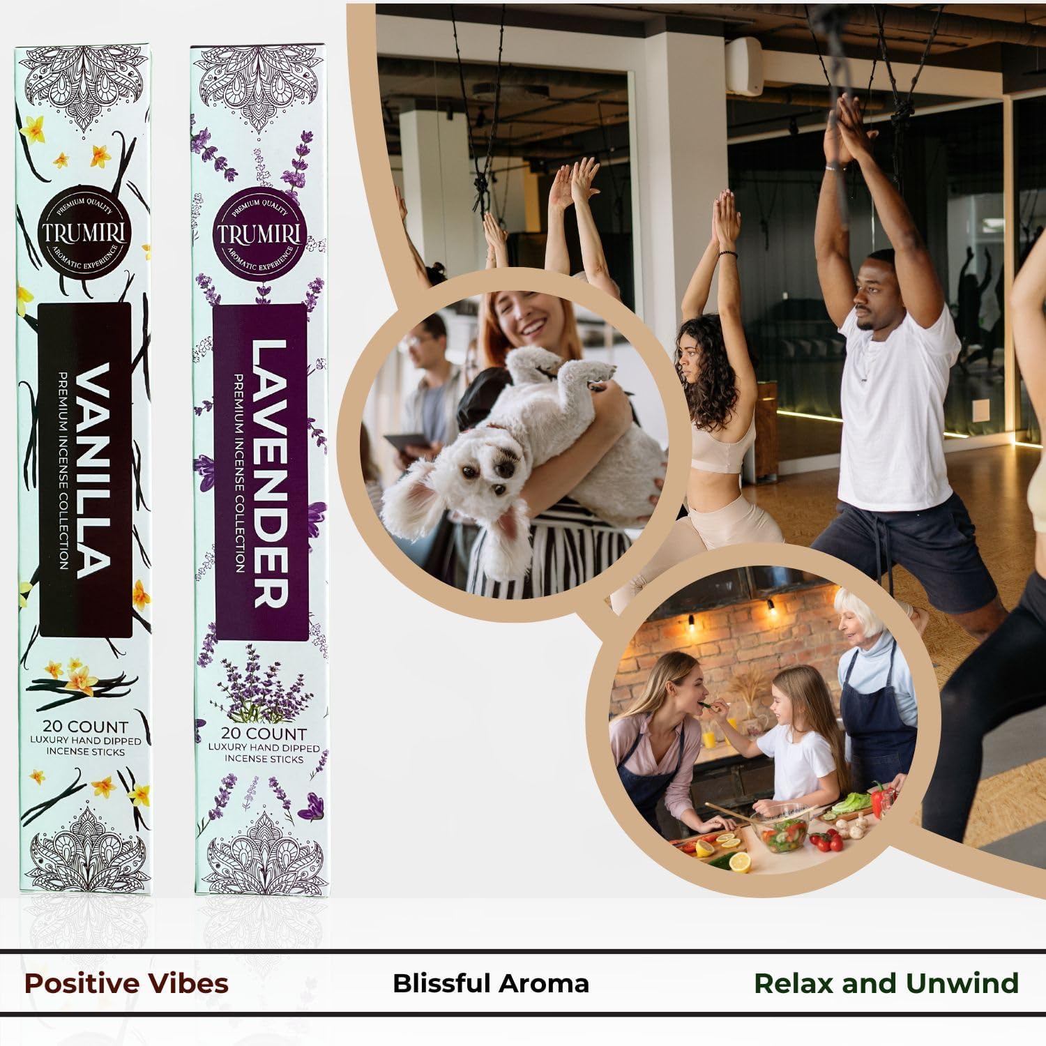 Trumiri Organic Incense Sticks - 40 Pack 20 Vanilla 20 Lavender