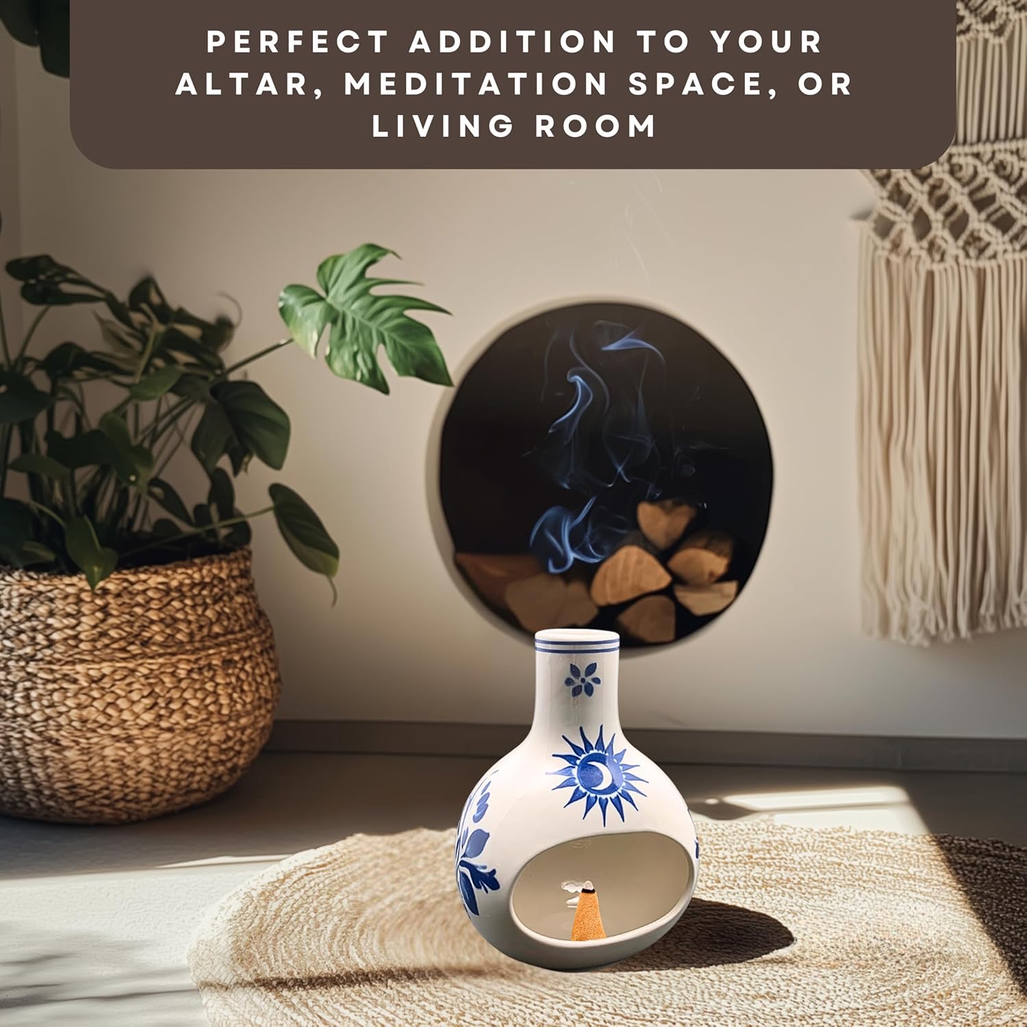 Ceramic Palo Santo Burner with Ash Catcher Floral Design