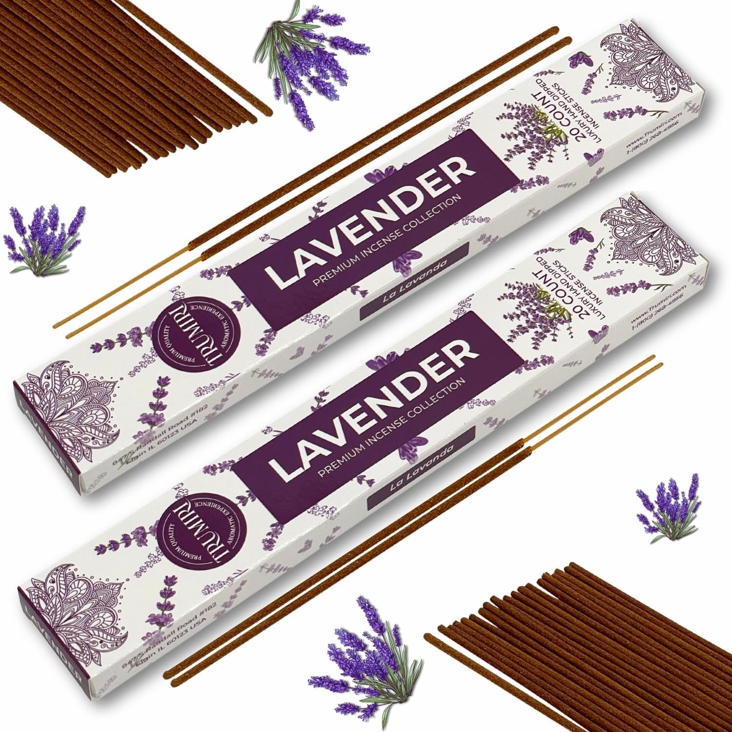TRUMIRI Organic Lavender Incense Sticks - 40 Total - Dual Pack