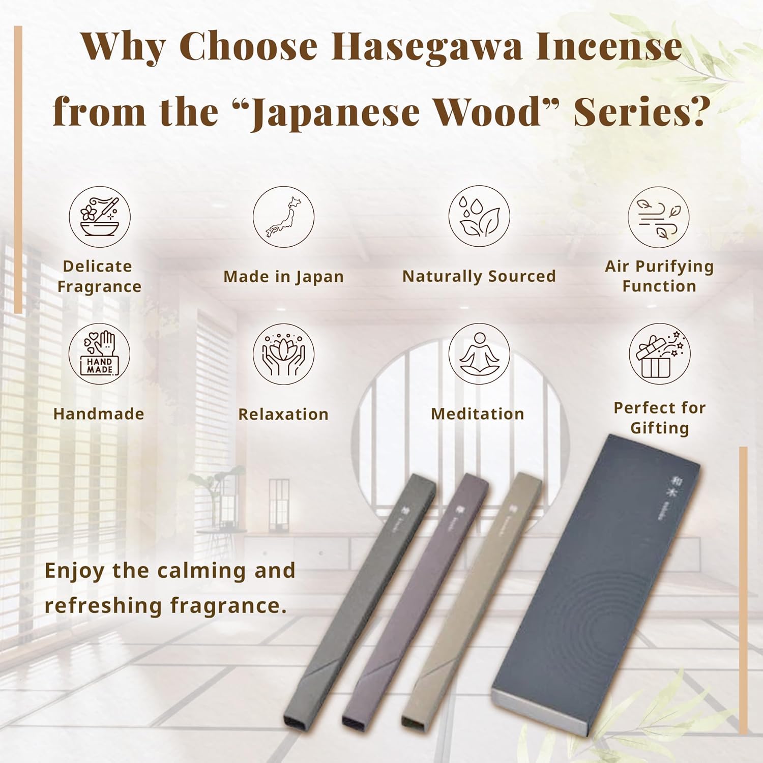 Hasegawa Japanese Wood Incense Sticks 3 Variety Pack