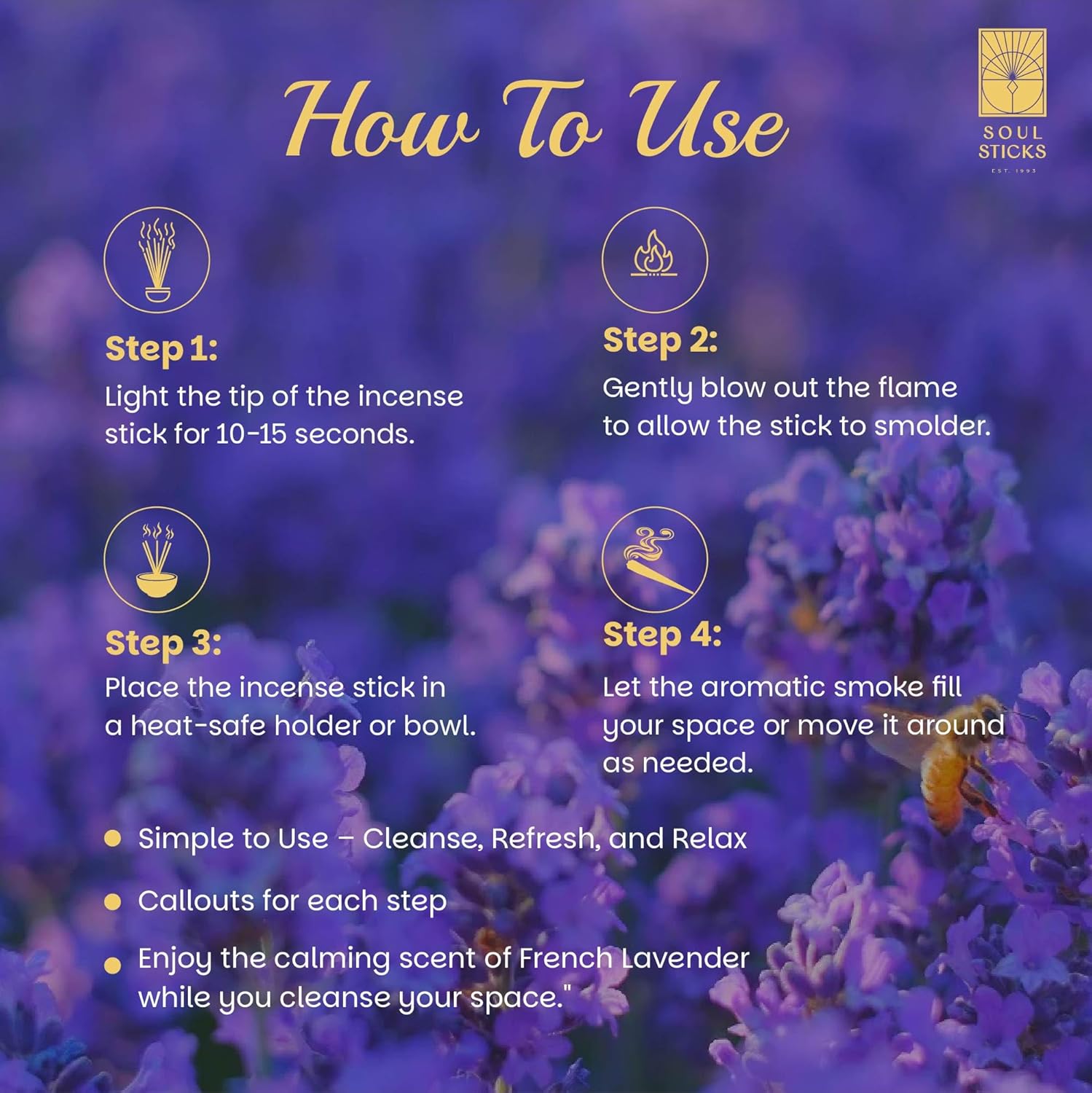 Soul Sticks French Lavender Incense Sticks 20g 5 Crystals Set
