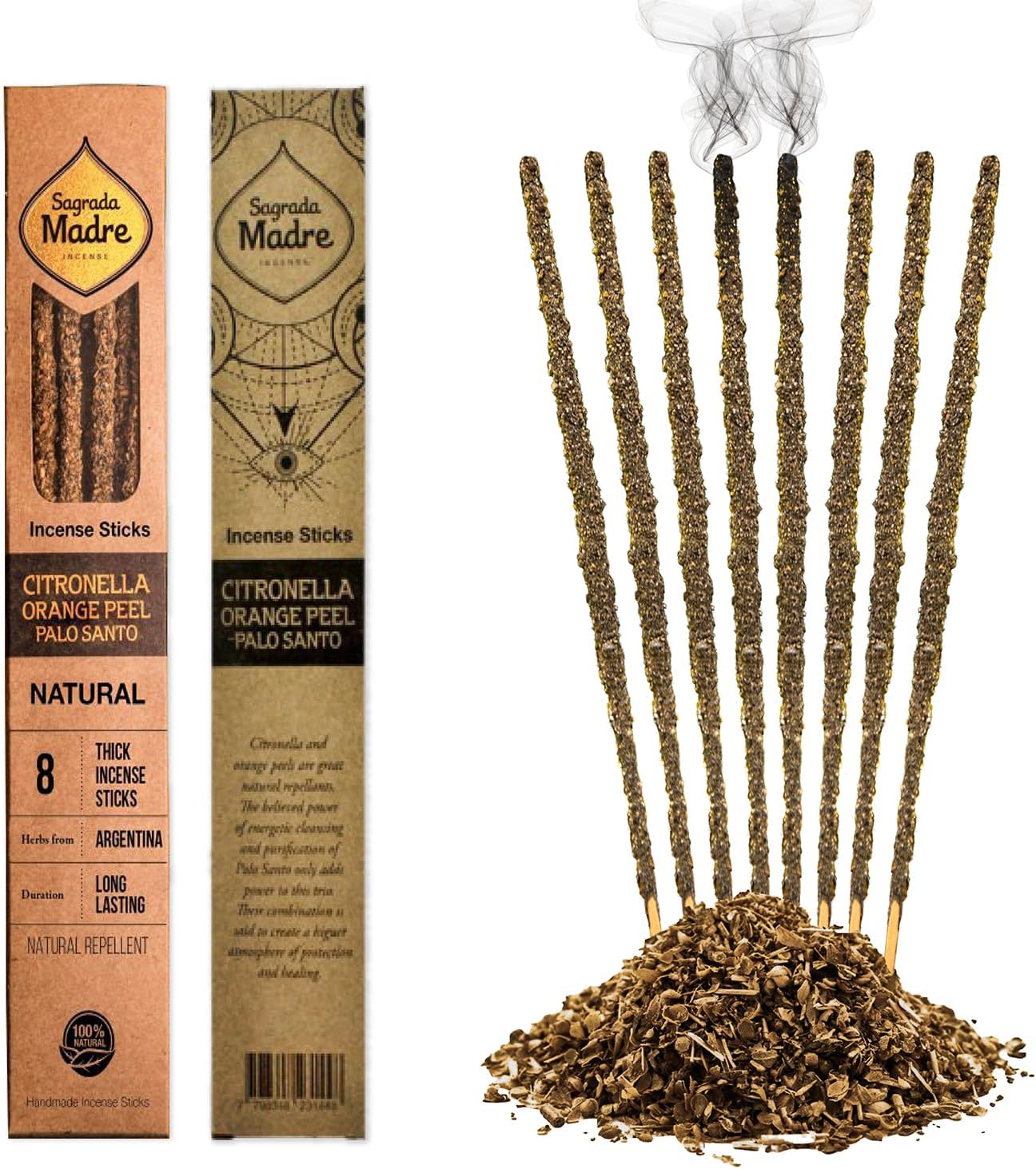 Sagrada Madre 8 pcs Natural Citronella Orange Incense Sticks