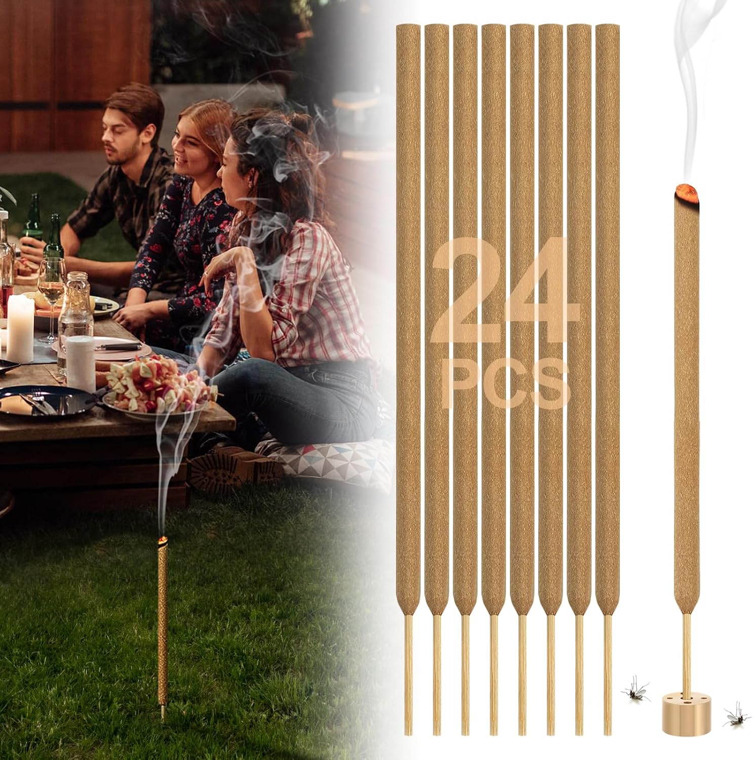 24 Pcs Citronella Incense Sticks with Holder for Outdoor Use