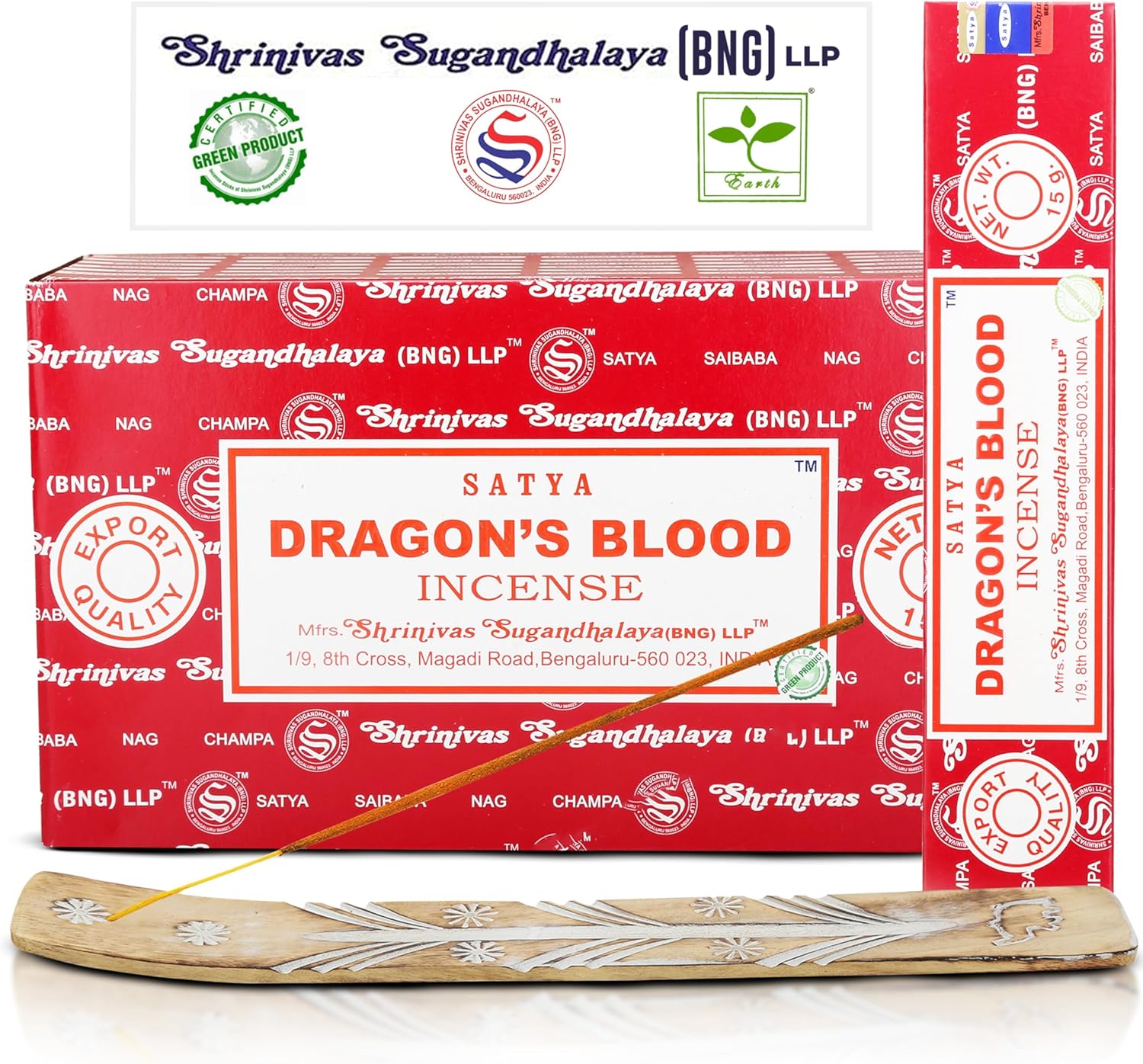 Raajsee Satya Dragon Blood Incense Sticks 15gmx12 Pack with Holder Bundle
