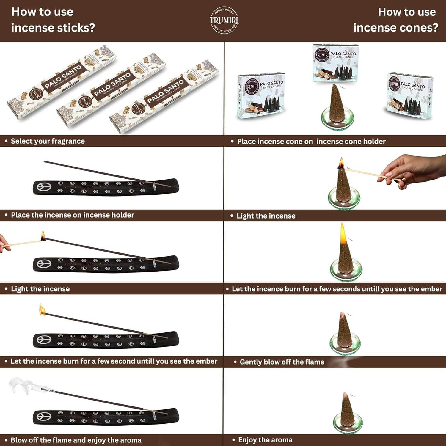 TRUMIRI Palo Santo Incense Sticks Cones Combo Pack