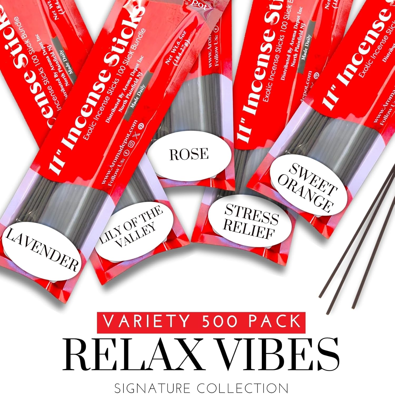 Aroma Depot Relax Vibes 11 Inch Incense Sticks Variety Set 500 Pack