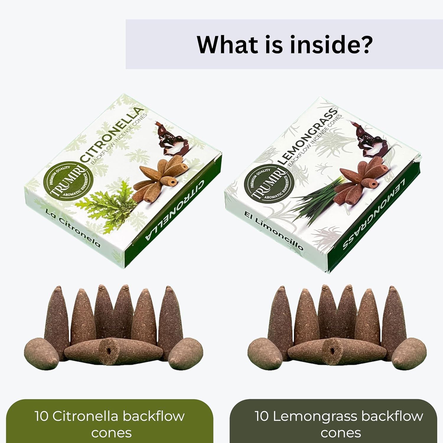 TRUMIRI Backflow Incense Cones 20-Pack Citronella Lemongrass