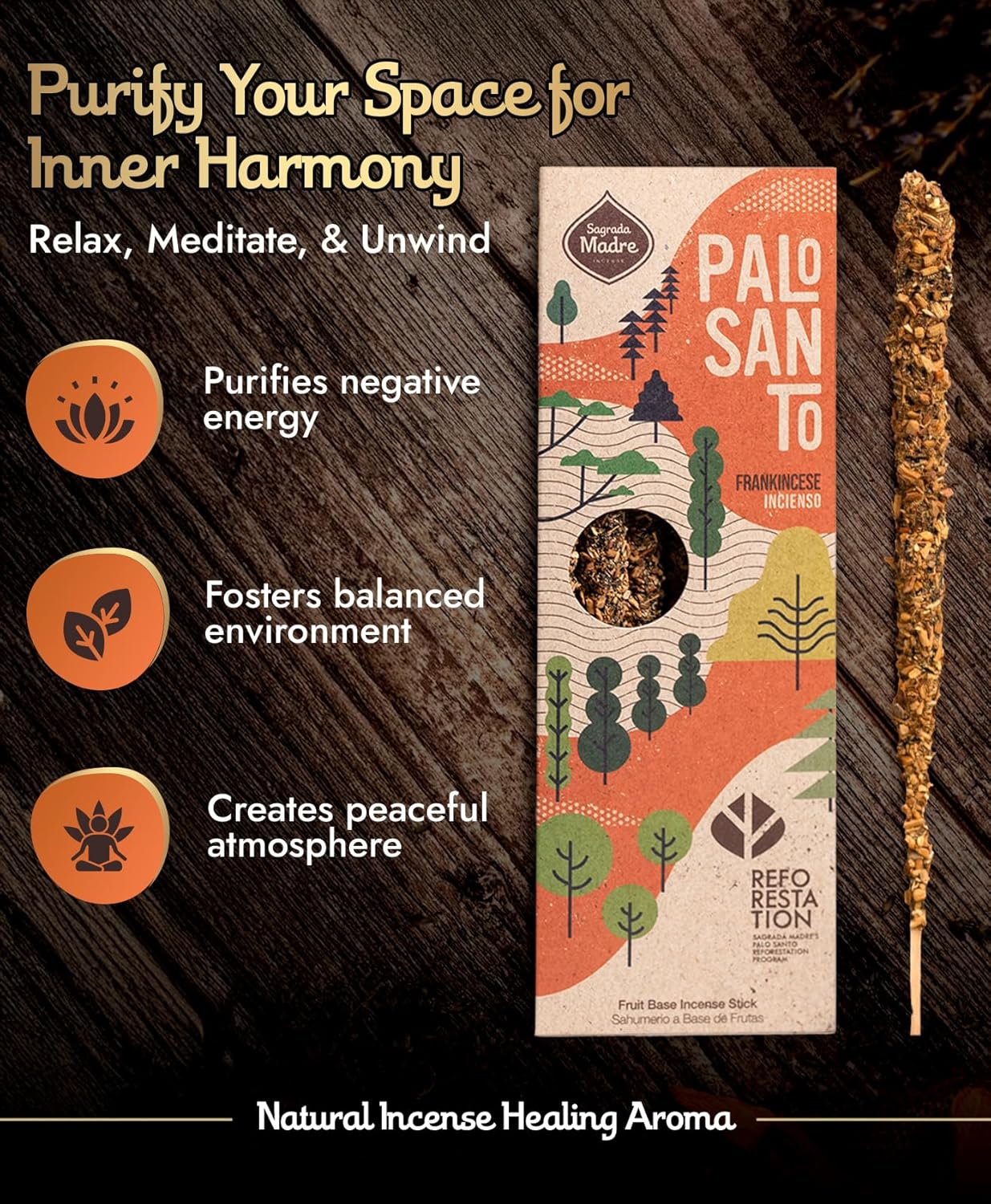 4pcs Wildly Harvested Palo Santo Incense Sticks with Frankincense