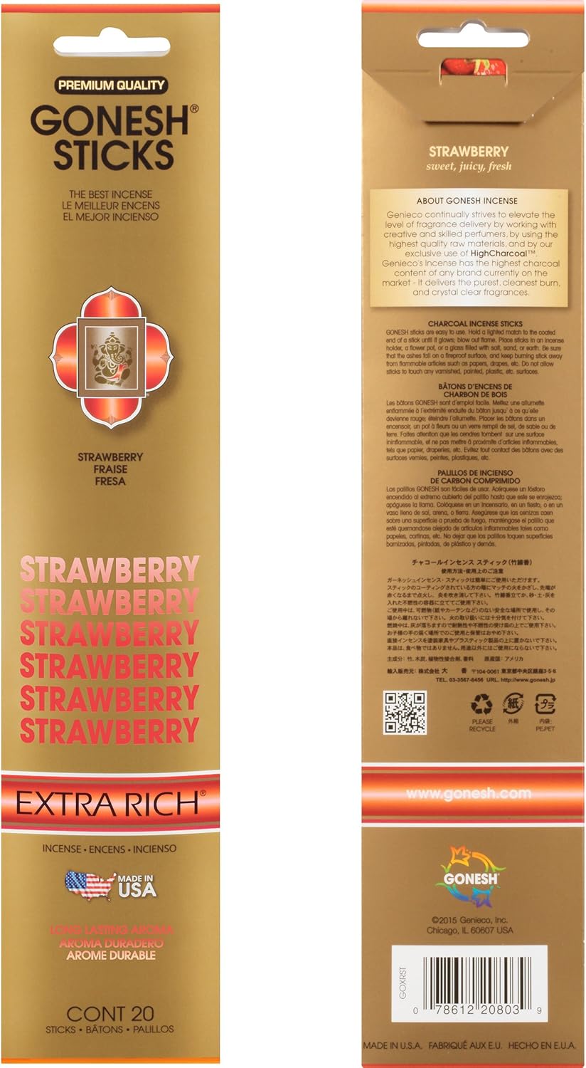 Gonesh Extra Rich Scented Incense Sticks Strawberry 80 Pack