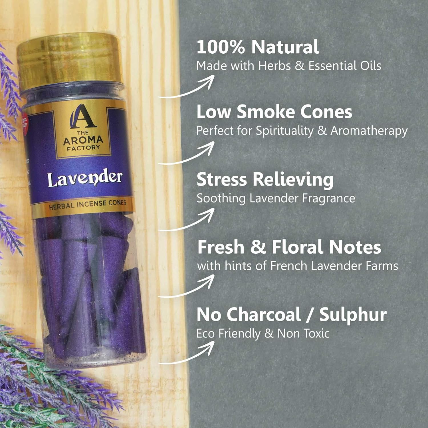 The Aroma Factory Incense Dhoop Cone Lavender 1 Bottle x 30 Cones