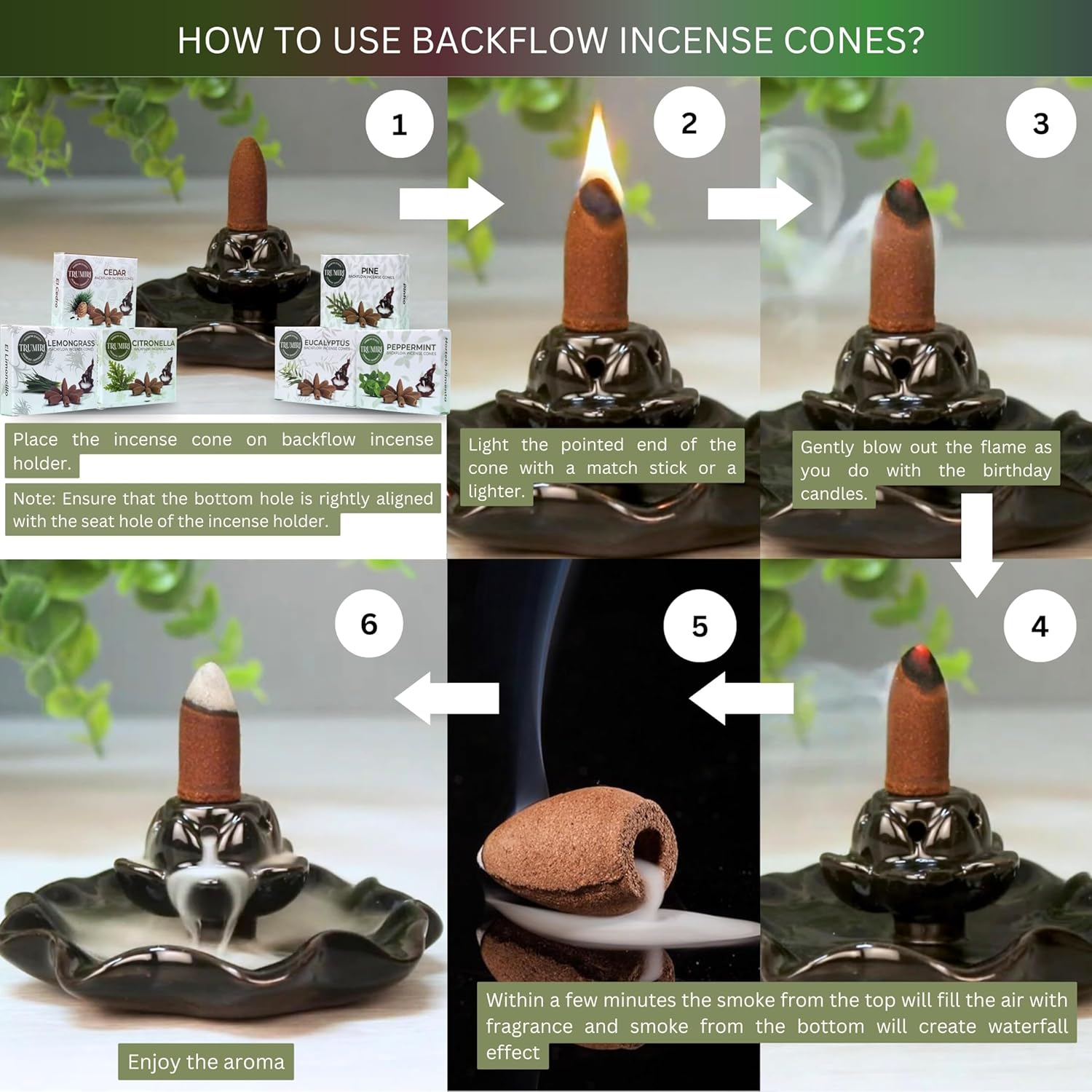 Leafy Backflow Incense Cones Variety Pack 60