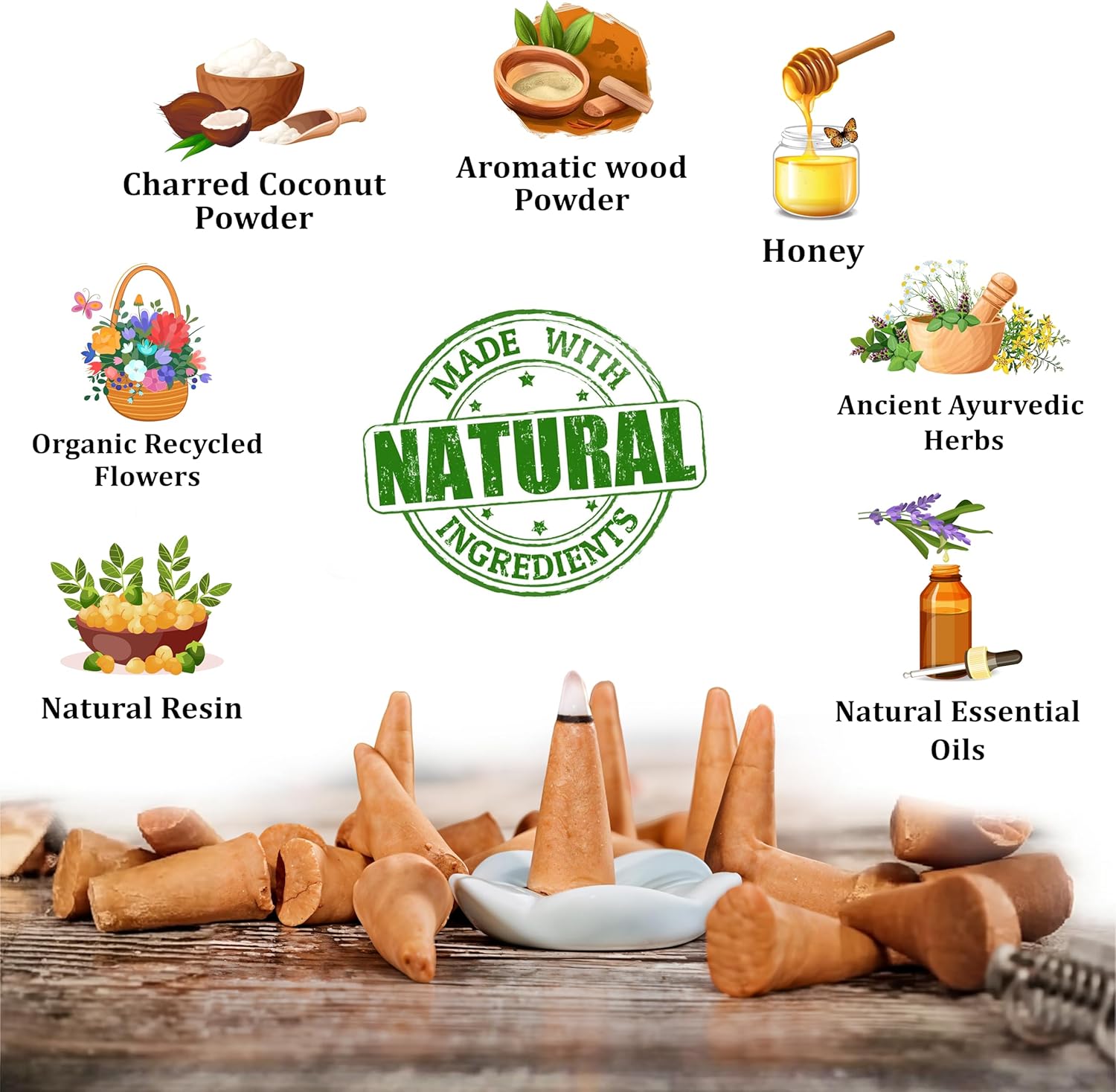 Raajsee Natural Incense Cones Gift Pack 90 Total