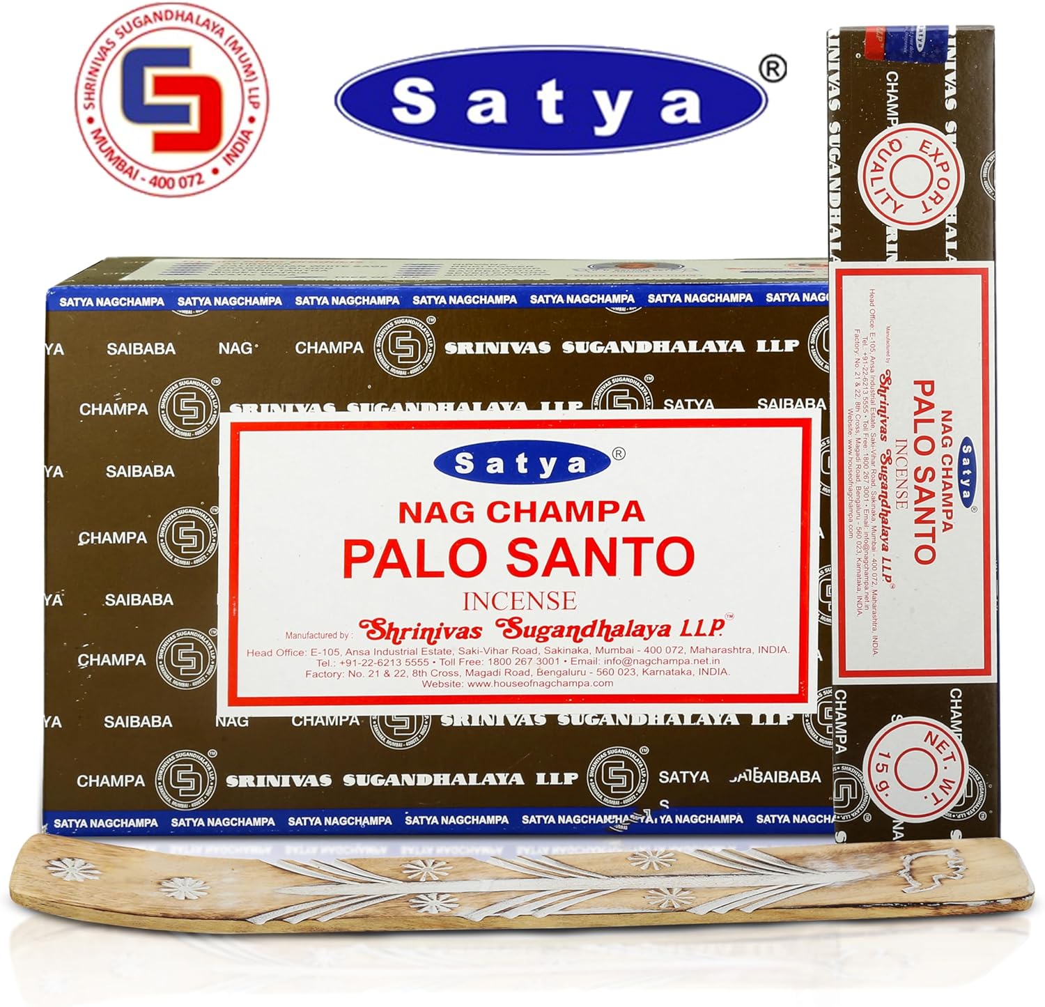 Satya Palo Santo Incense Sticks 15gmx12 Pack with Raajsee Incense Holder
