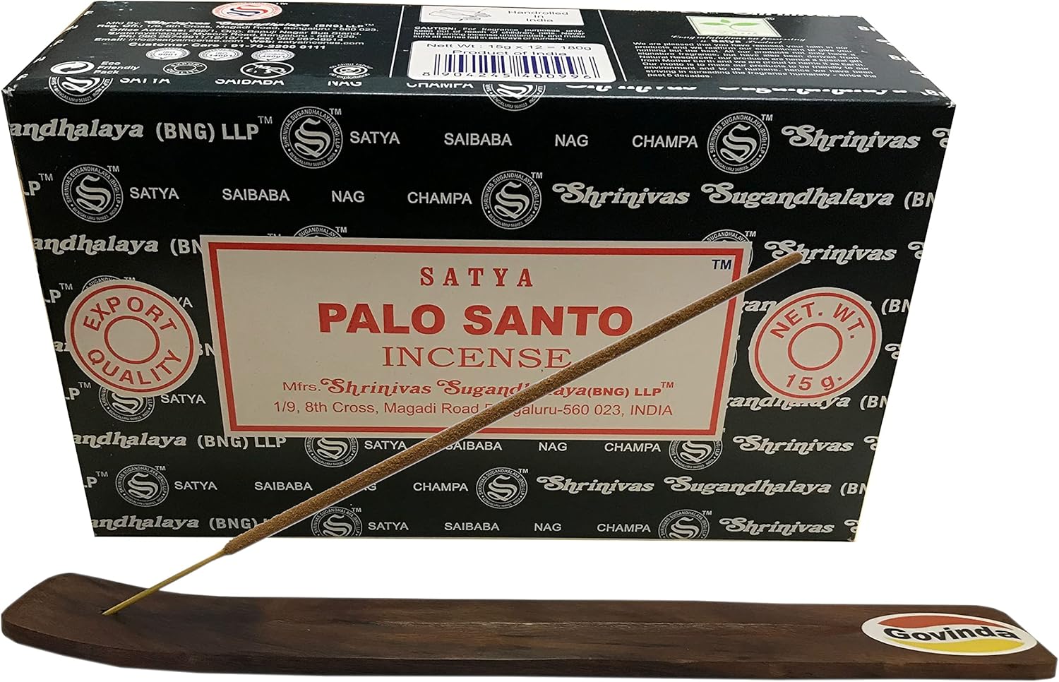 Govinda Incense Stick Holder Bundle with Palo Santo Incense - 12 Boxes x 15 Grams