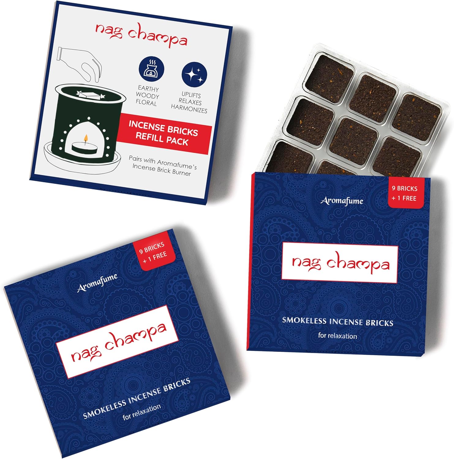 Aromafume Nag Champa Incense Bricks Refill Pack 3x9