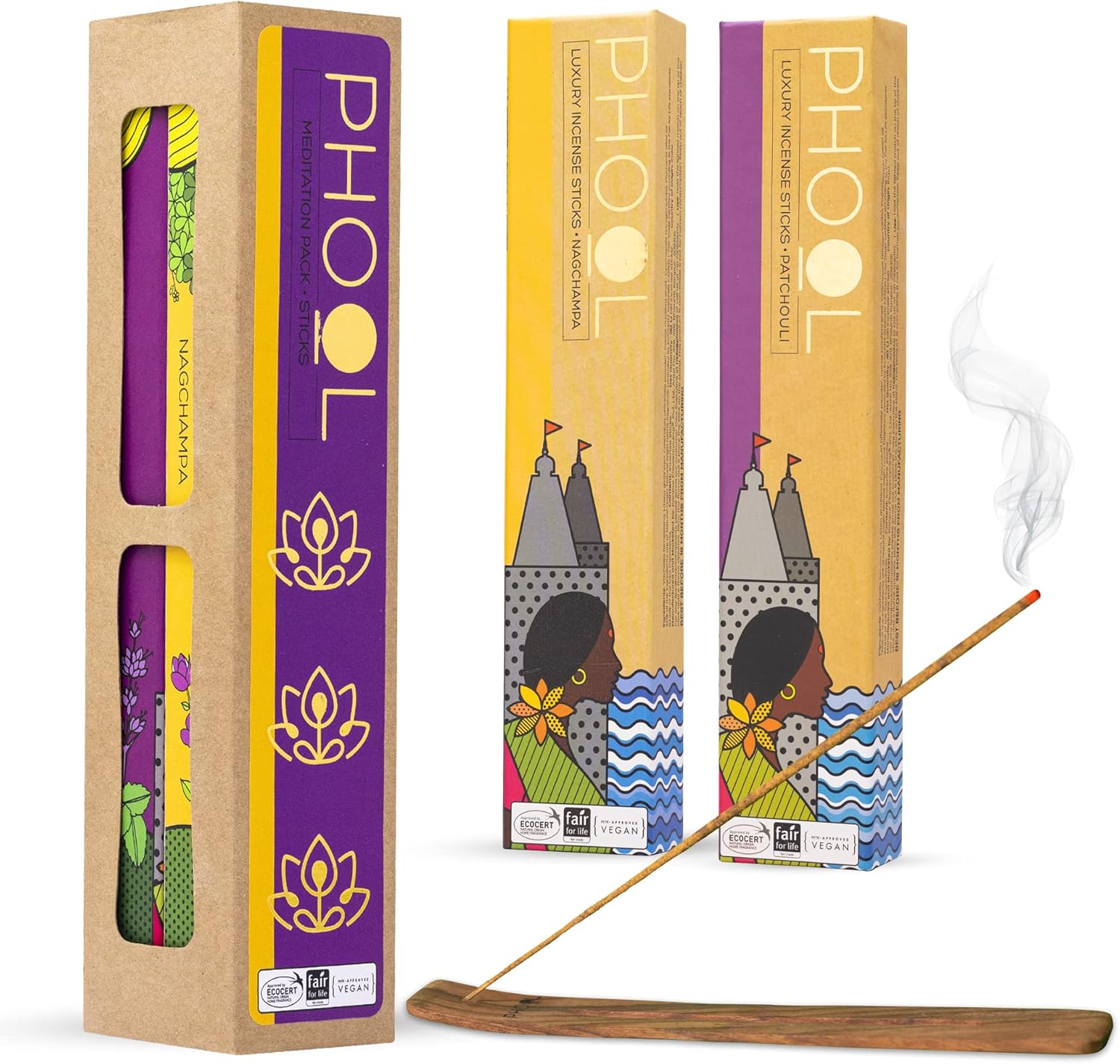 Pack of 2 Natural Incense Sticks with 2 Fragrances - Nagchampa Patchouli