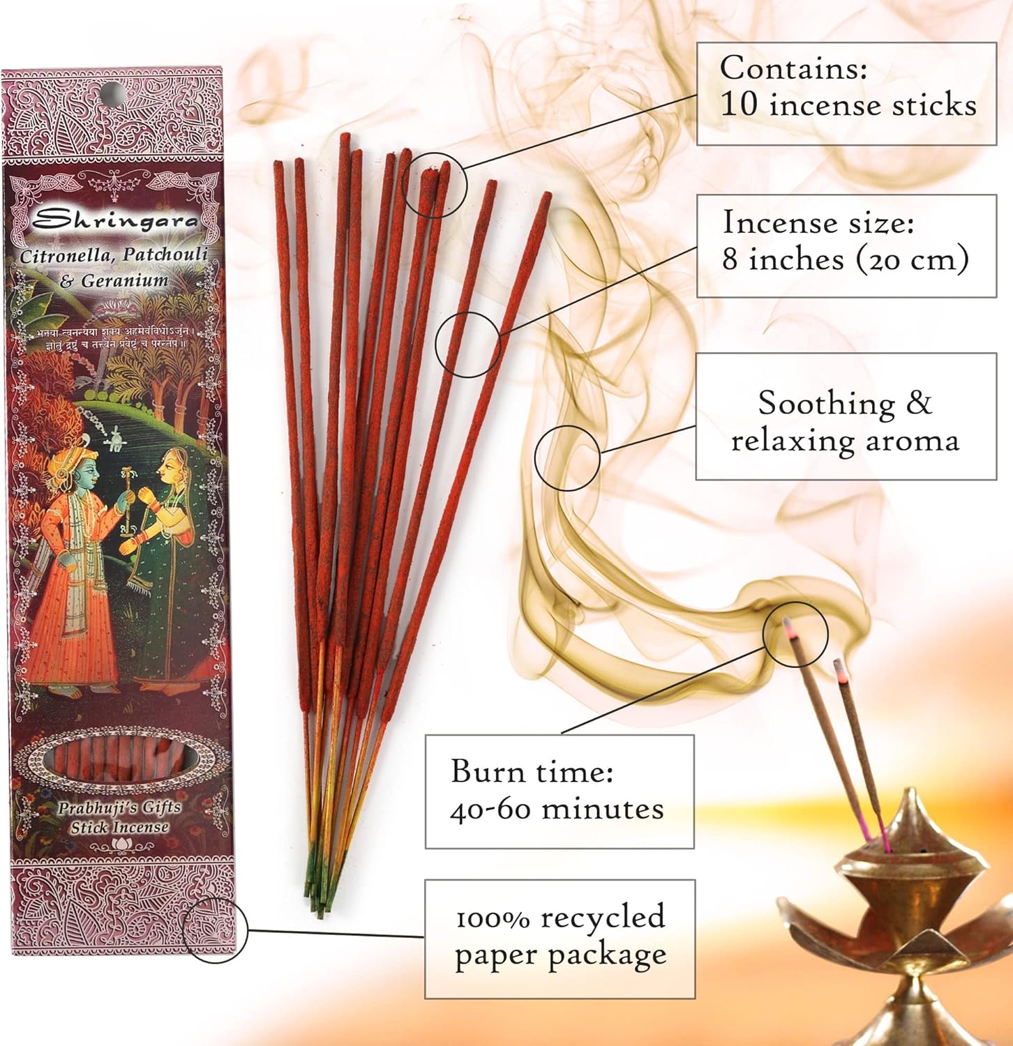 Prabhujis Gifts Shringara Incense Sticks - 3 Packs of 10