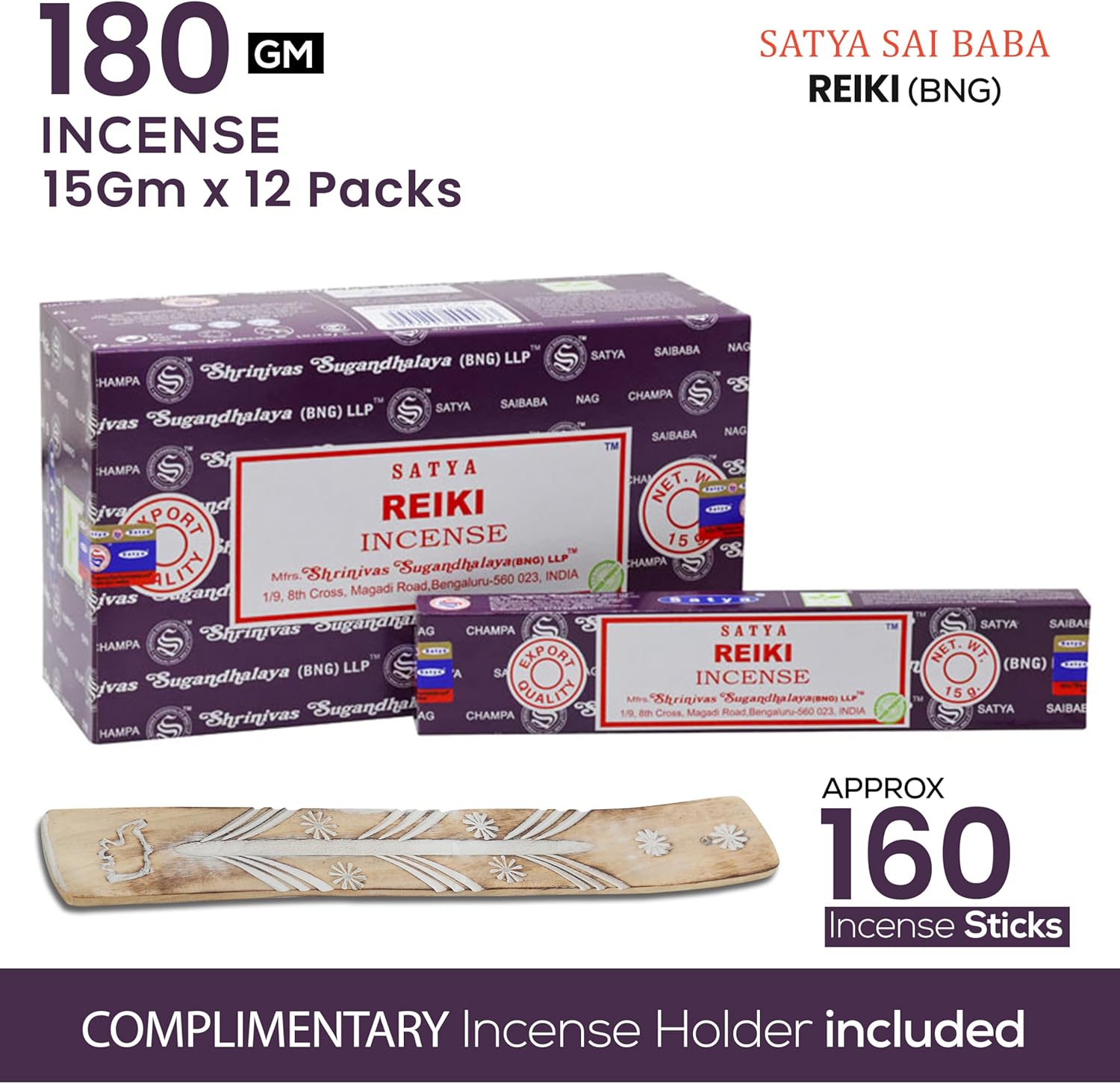 Satya Reiki Incense Sticks 15gmx12 Pack with Raajsee Holder