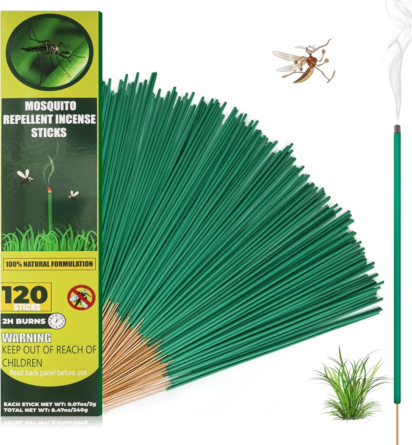 120 Pack Citronella Mosquito Incense Sticks for Outdoor Indoor Use
