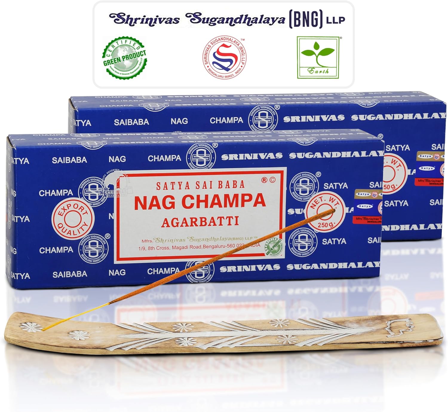 Satya Nagchampa Incense Sticks 250g x 2 Pack with Raajsee Holder
